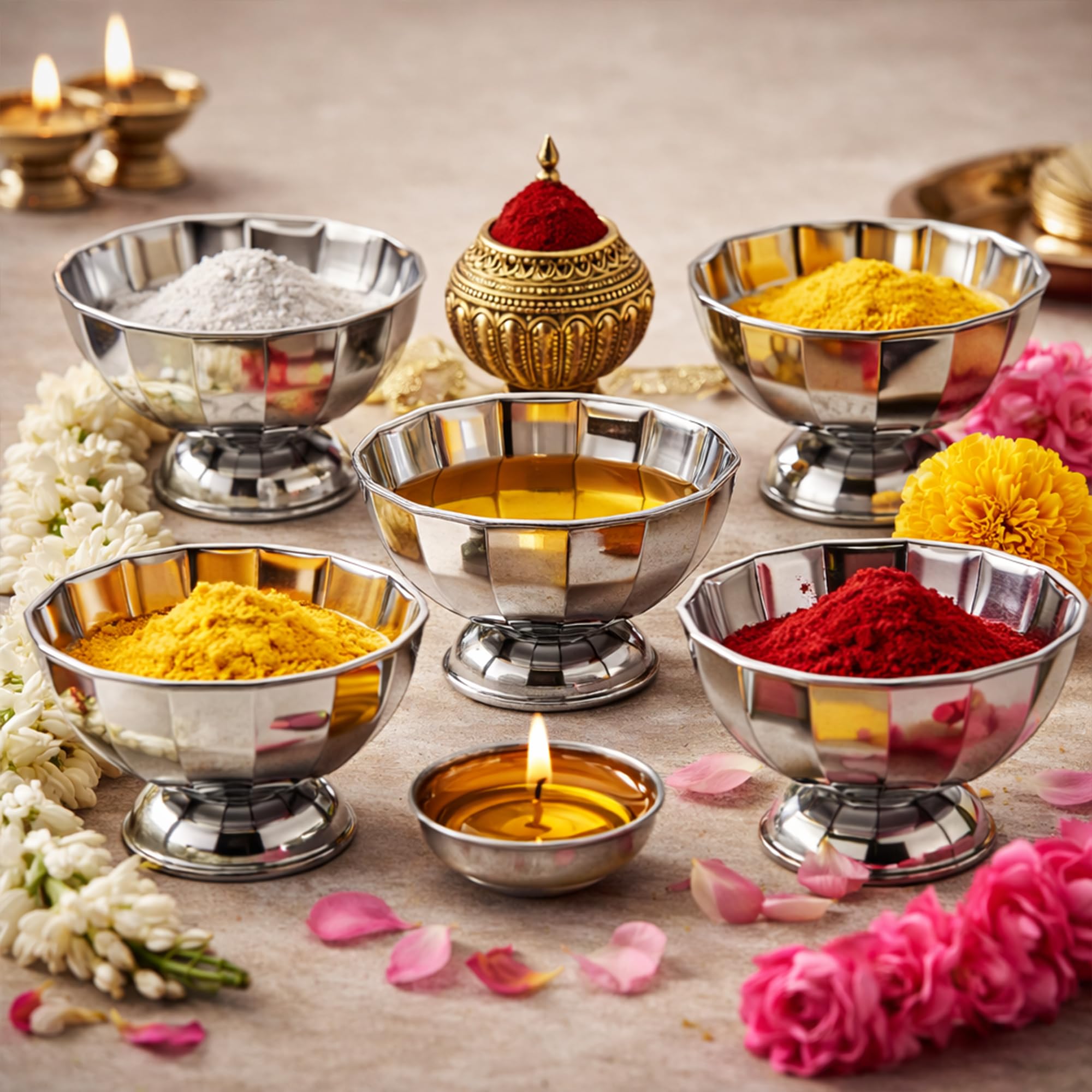 Moongil Traditional Stainless Steel Puja Prasad |Decorative Bowl | Chandhan | Kumkum |Turmeric|Sandal |Multipurpose Bowl|Bowl for Temple Home-Chandhan Payala [Weight - 30gms Capacity -100ML (2) 1