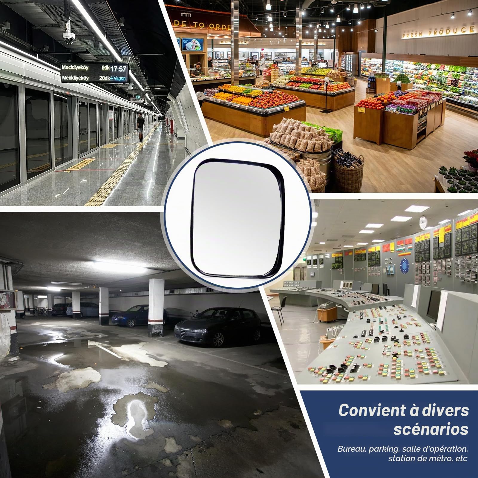 Miroir de Circulation Convexe, 16x19 cm Miroir de Sécurité Convexe, Miroirs Routier Extérieur, Réglable Miroirs Convexes avec Support Grand Angle pour Garage Allée Magasins Usage Intérieur Extérieur
