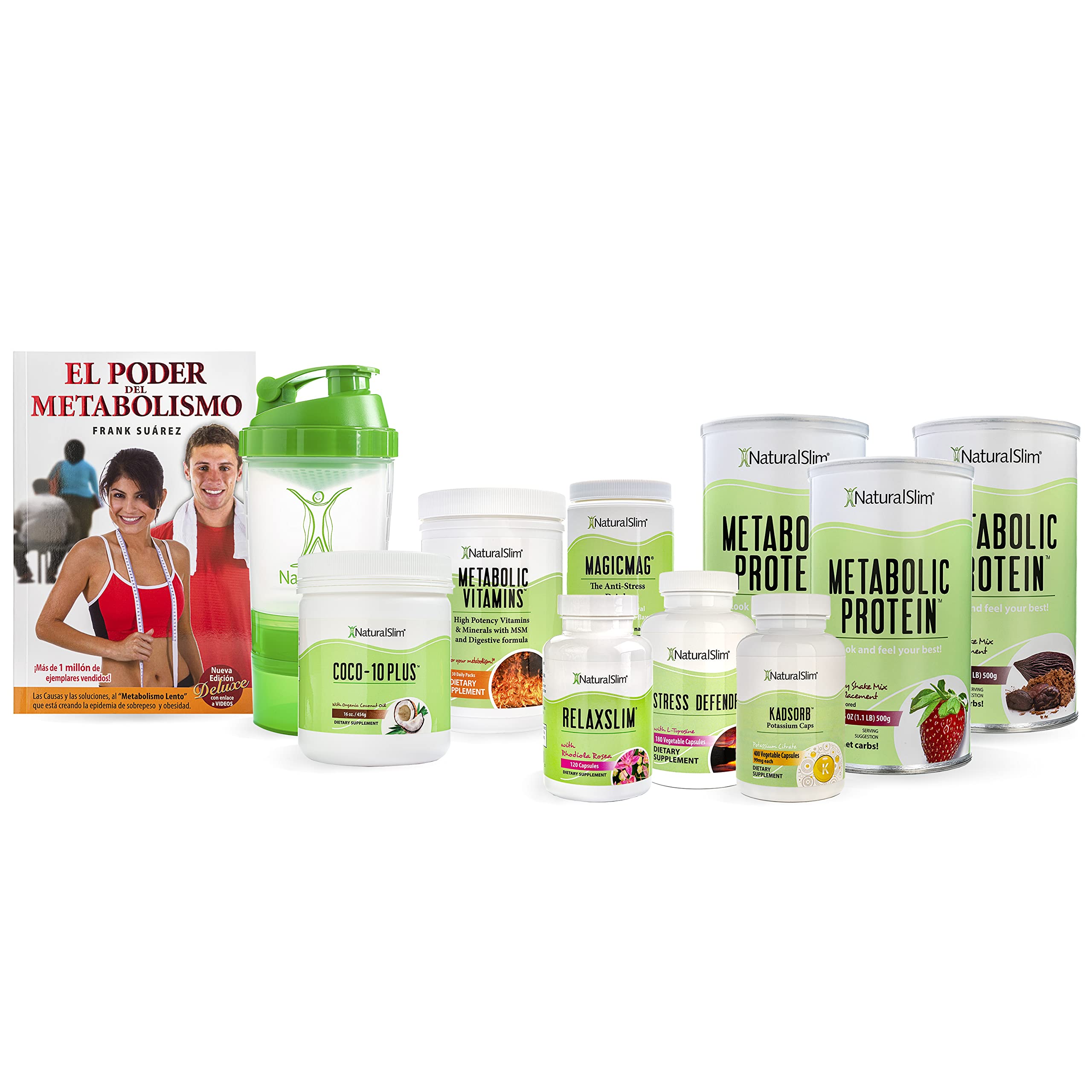 NaturalSlim Speed Package – Bundle of Stress Support Supplements, Rest Support, Magnesium Supplement and Whey Protein Powder Plus a Free Book (Spanish Edition) | Formulated by Frank Suarez