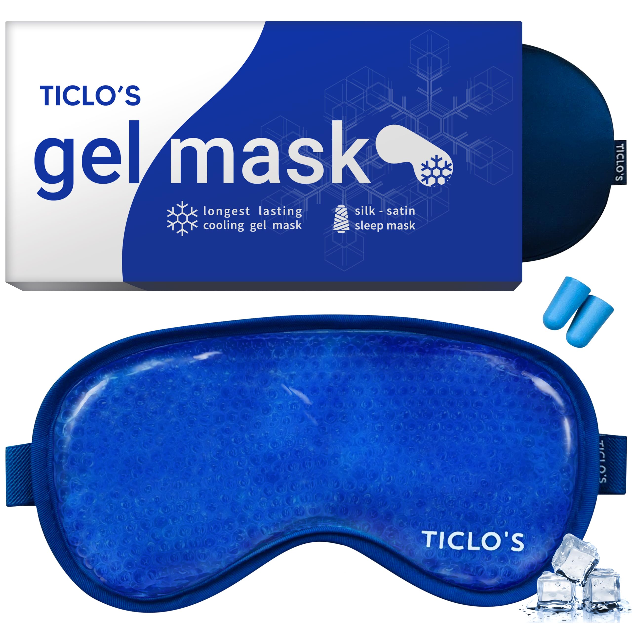 TICLO'S Cooling Eye Mask | Gel Eye Mask for Dark Circles, Puffiness, Headaches | Cold Eye Mask | Ice Pack for Eyes| Ice Face Mask, Cold Eye Compress Face Ice Mask | Bonus Satin Silk Sleep Eye Mask