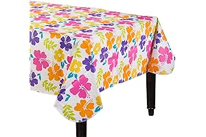 White Flannel-Backed Vinyl Oblong Tablecloth for Tropical Events