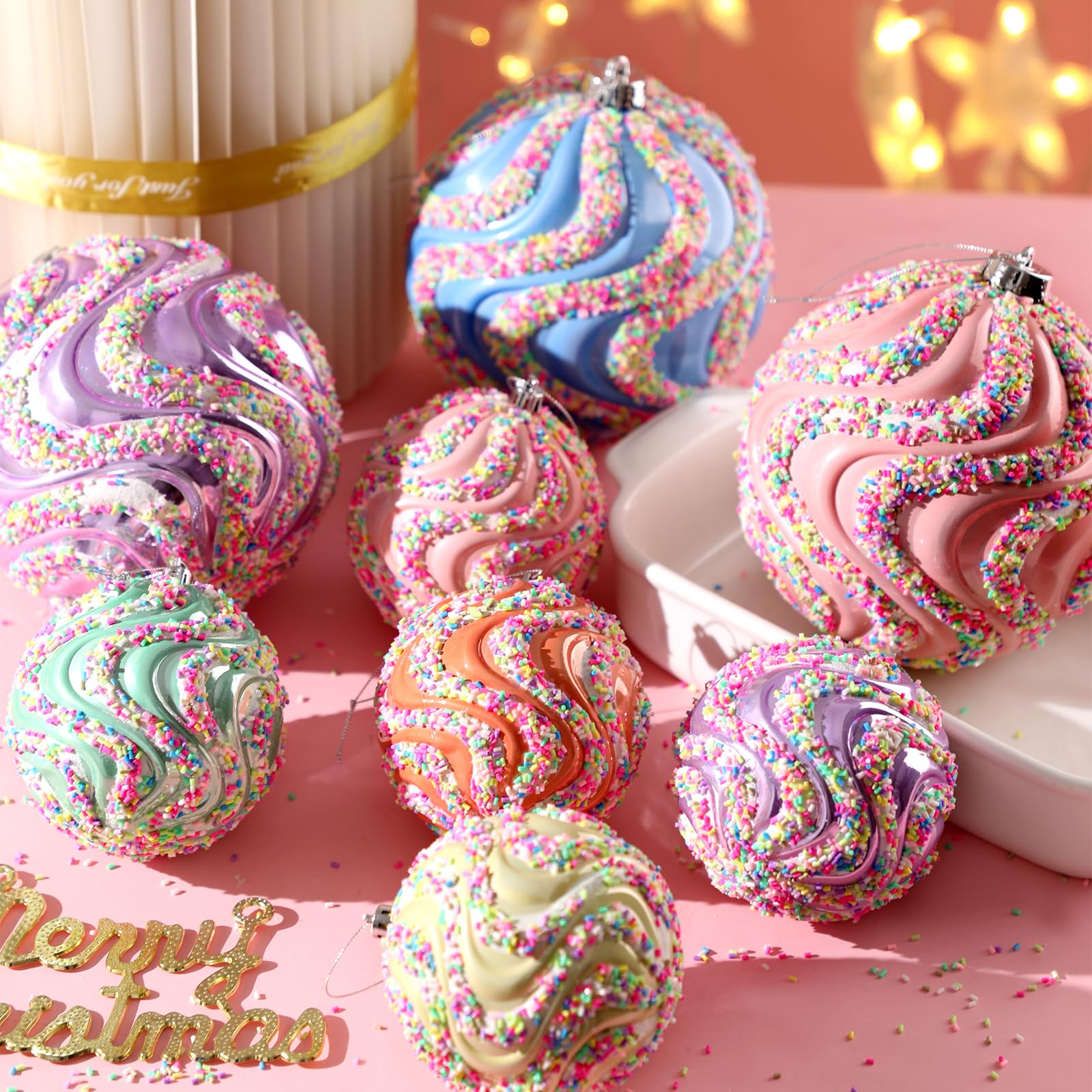Lanpn 6 Pcs 15cm Grosse Boule de Noel Pastel Exterieur, Grande Boules Sapin Noël en Plastique, Boule Grande Incassables avec Fil Suspension, Décoration Bonbon de Arbre de Noël Jardin Pelouse Fêtes