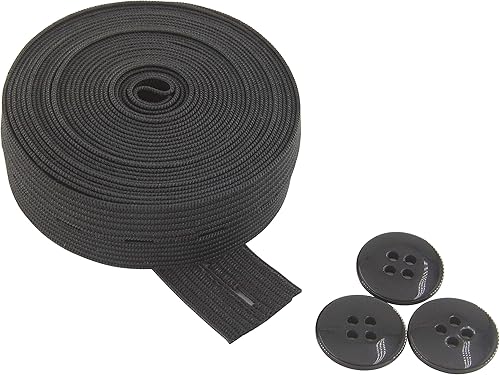Carrete de banda de costura plana con ojales, elástico elástico, ideal para cinturas y escotes (negro, 3/4 pulgadas x 3 yardas)