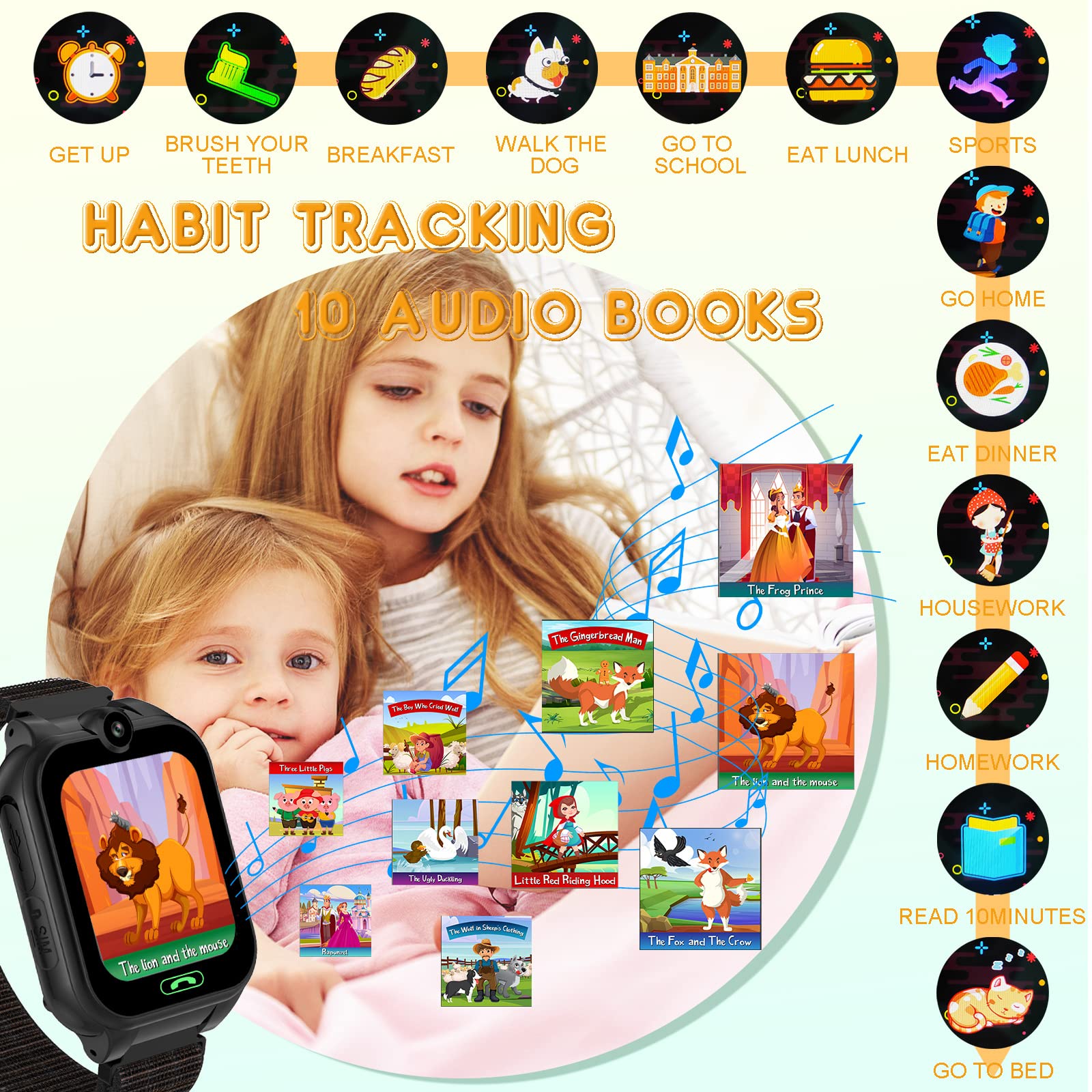 PTHTECHUS Smartwatch Kinder - 1.68'' Uhr Telefon für Mädchen Jungen mit Anruf, SOS, 18 Spiele, Musik, Kamera, Wecker, Taschenlampe, Kinderuhr Telefonieren Smart Watch Kids Geschenk