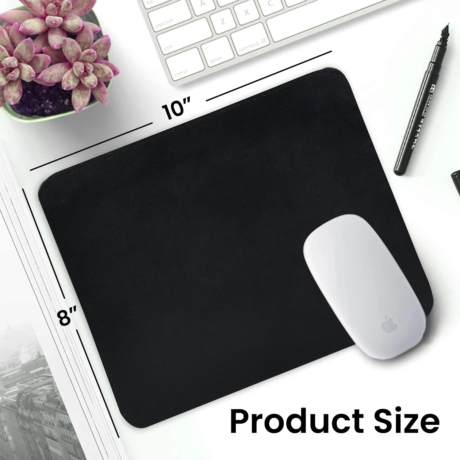 Full Grain Genuine Leather Mouse Pads for Laptop Computer PC Gaming Apple Executive Work Desk Handmade Desk Mouse Mat (Onyx Black, Medium) image 3