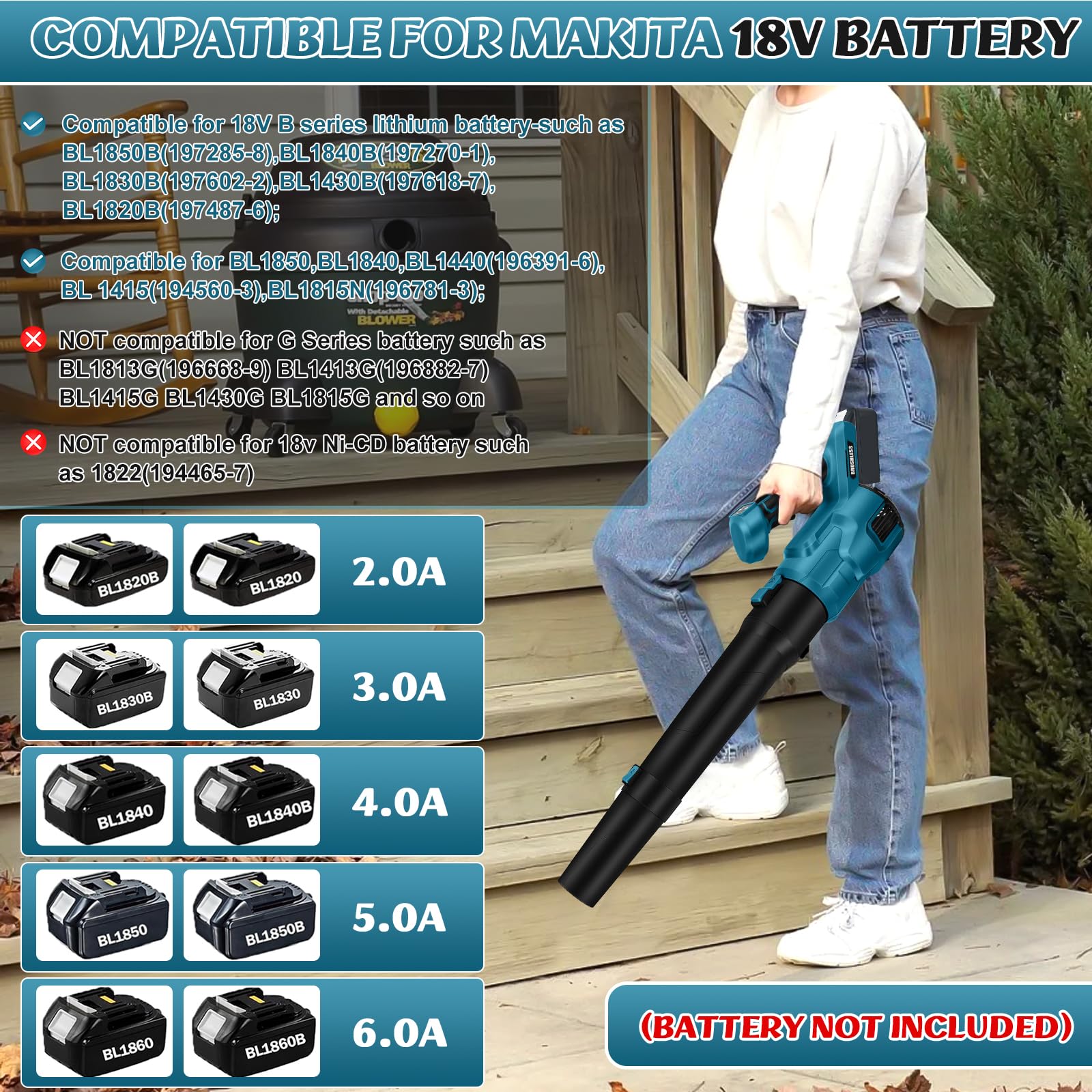 Akumulatorowa dmuchawa do liści Makita, 18 V, 100 m/s, elektryczna dmuchawa do liści, bezszczotkowy silnik, 3 prędkości, ręczna dmuchawa do liści, śniegu (bez akumulatora)