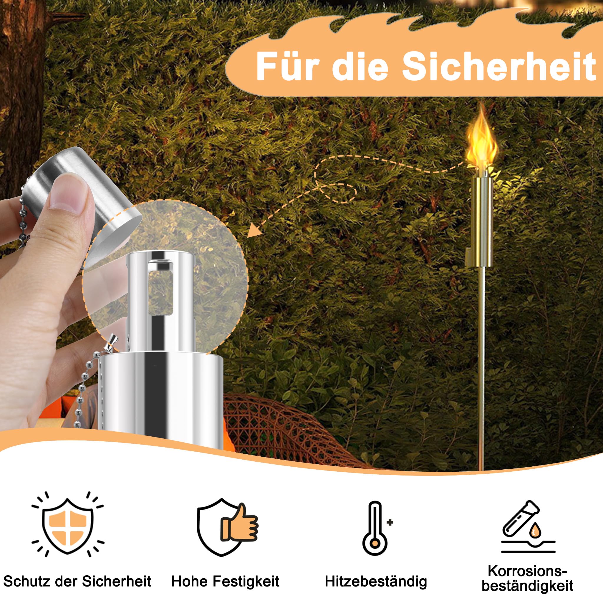 12er Set Gartenfackeln für Draußen aus Edelstahl mit 330ml Öltank