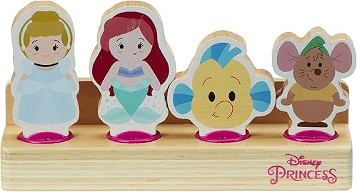 Disney Princess Juego de 4 figuras de princesa de madera, hermoso juguete de madera preescolar, juego imaginativo, certificado FSC sostenible,