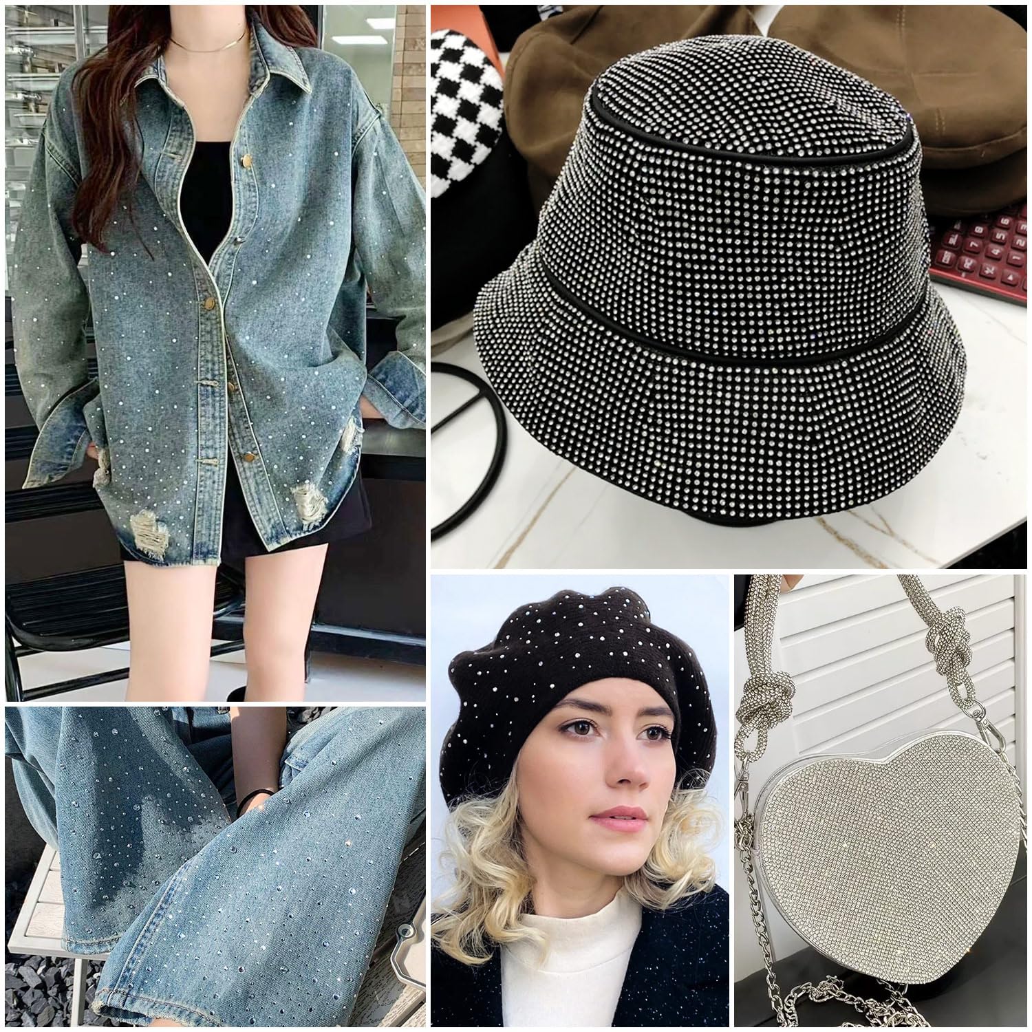 10 hojas de diamantes de imitación termoadhesivos para ropa, estilo moderno, con purpurina, termoadhesivos, parches de diamantes de imitación redondos planos para ropa, manualidades, decoración de