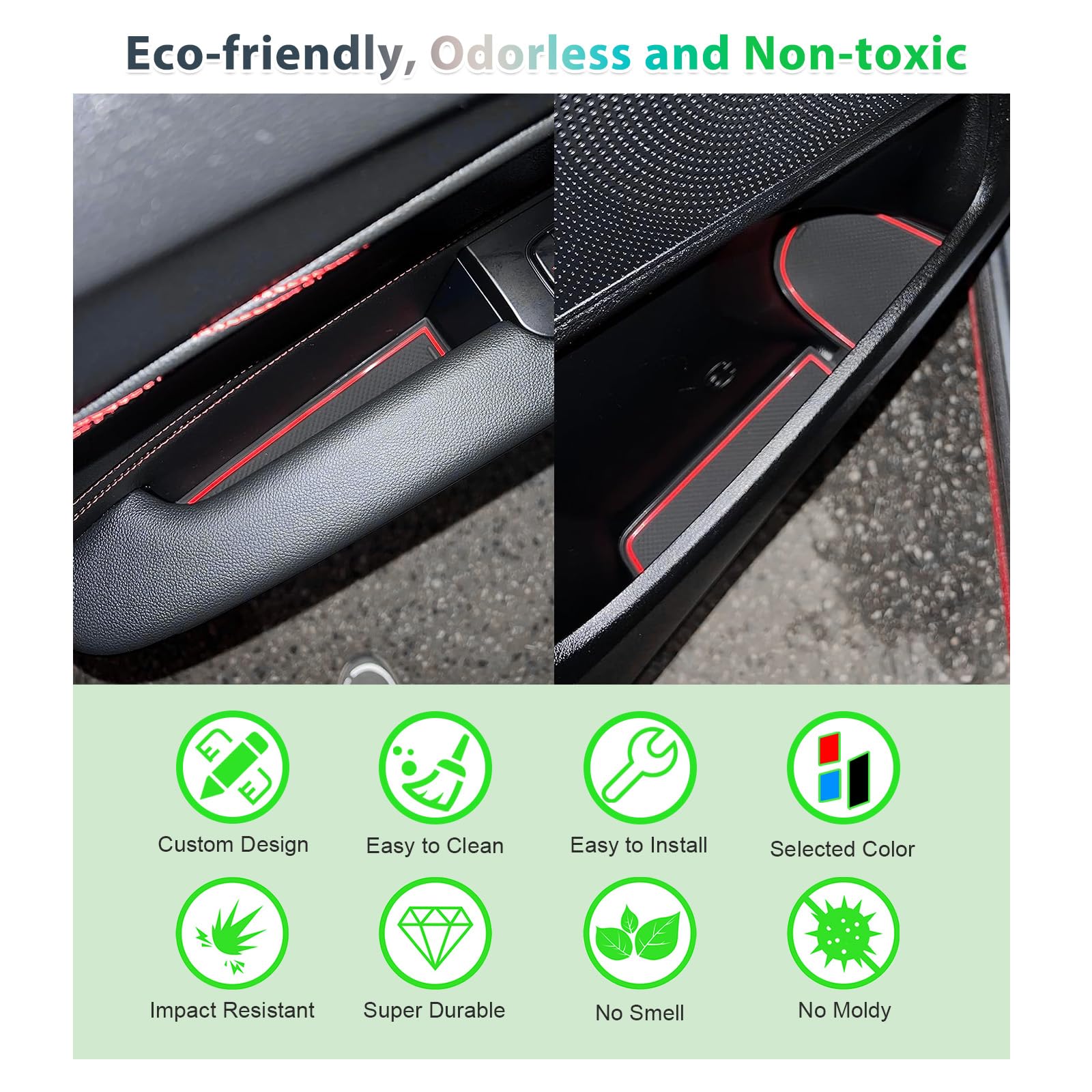 GAFAT Compatibili con Kia Ceed Proceed/XCeed GT Line 2018-2025 2026 Tappetini Antiscivolo, Tappetino in Gomma per Console Centrale, Portabicchieri, Cuciture Porta, Accessori Ceed XCeed (Rosso)