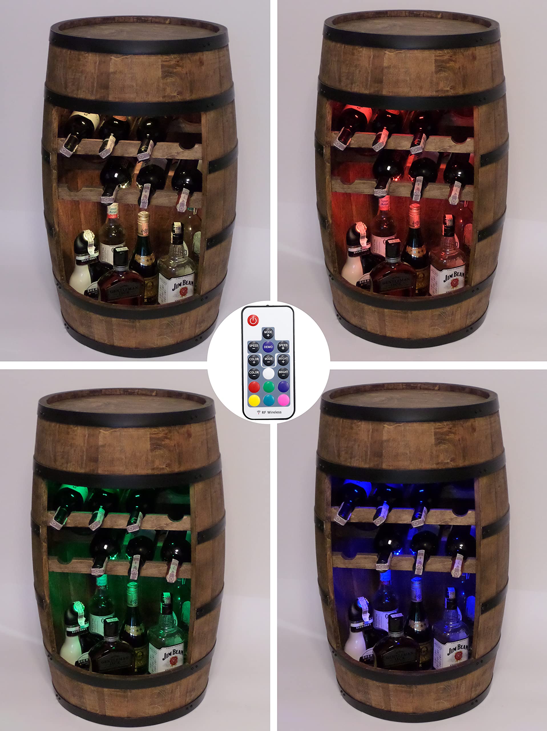 CREATIVE COOPER Weinregal Holz - Weinschrank Mini Bar - Weinschrank Mann und Frau - Barschrank mit LED-Leuchten - 80cm hoch - Retro deko Bar Regal - Hausbar Theke - Fassmöbel (Wenge)