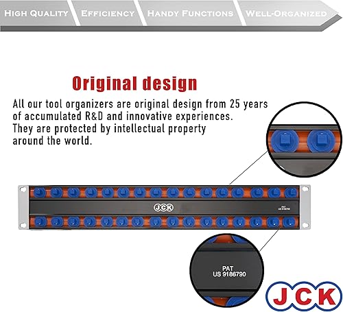 Miniatura 5 de JCK Organizador de enchufes de aluminio de doble riel de calidad profesional (serie de tiras de línea) con pernos giratorios de 360 grados, negro,