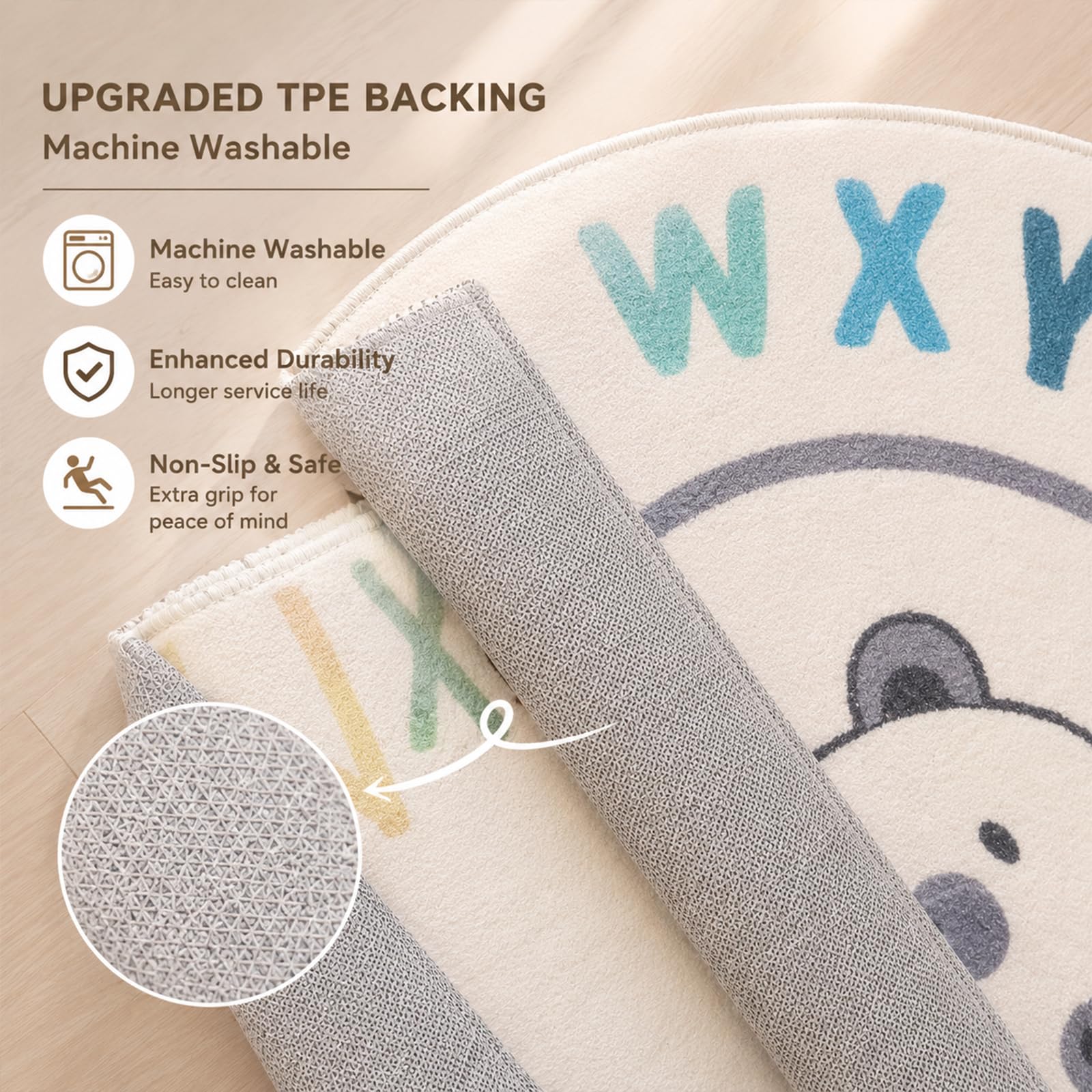 SHIPKEY Tappeti per camerette, tappeti da gioco rotondi per bambini, tappeti alfabetici colorati, tappeti per camerette per bambini, tappeti antiscivolo, tappeti per il soggiorno (120x120cm)