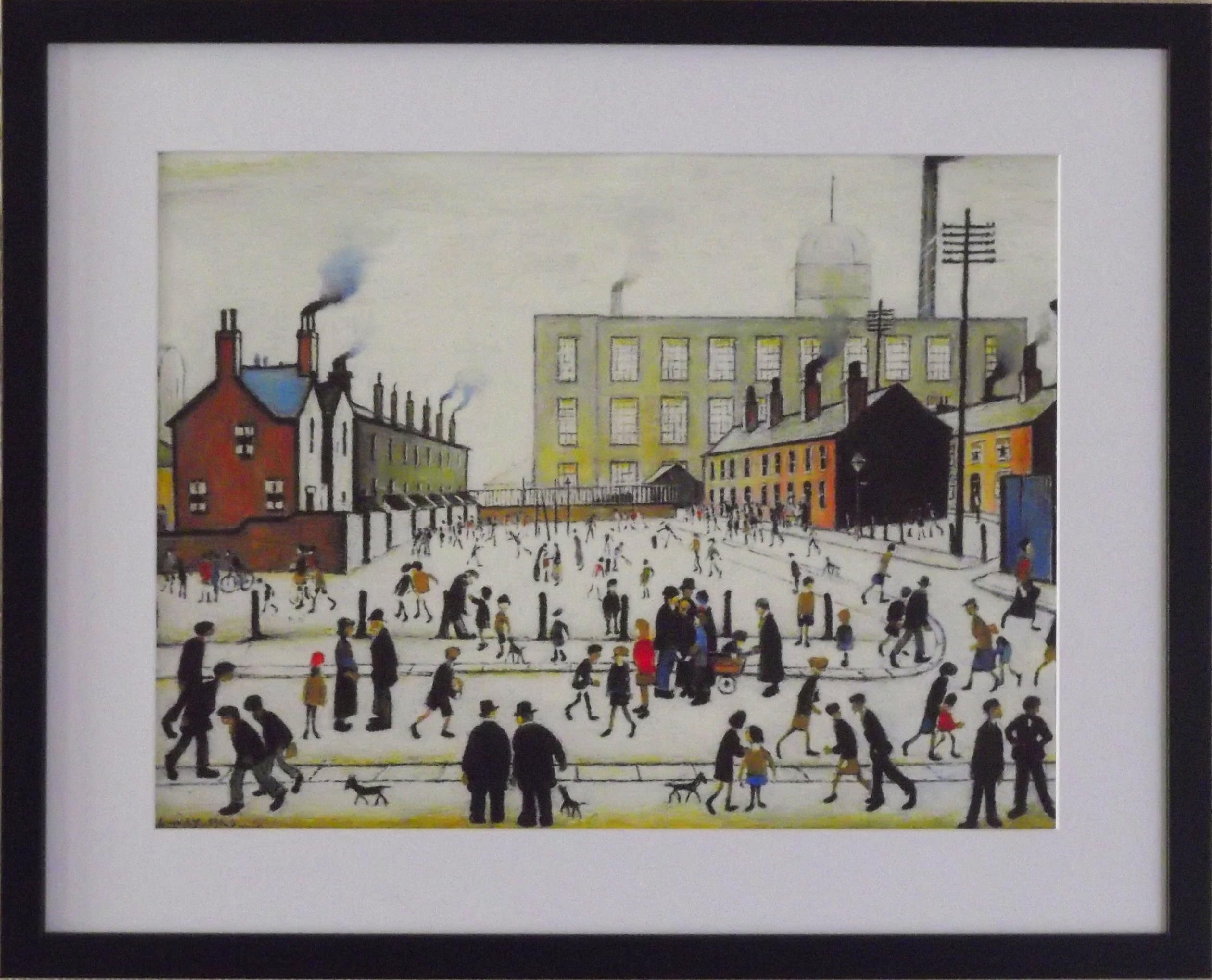 Stateoftheart-Uk Black Frame With Soft White Mount And Large - Mill Scene With Figures - Image Collection Of Authentic L S Lowry Prints - 21 X 17Inch Frame With Mount And Large - Mill Scene With Figures - Image