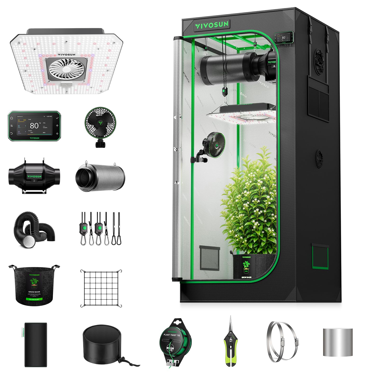 VIVOSUN 2.3x2.3 Smart PRO Grow Tent Kit 180W Aerolight LED E42A+ Grow Kit