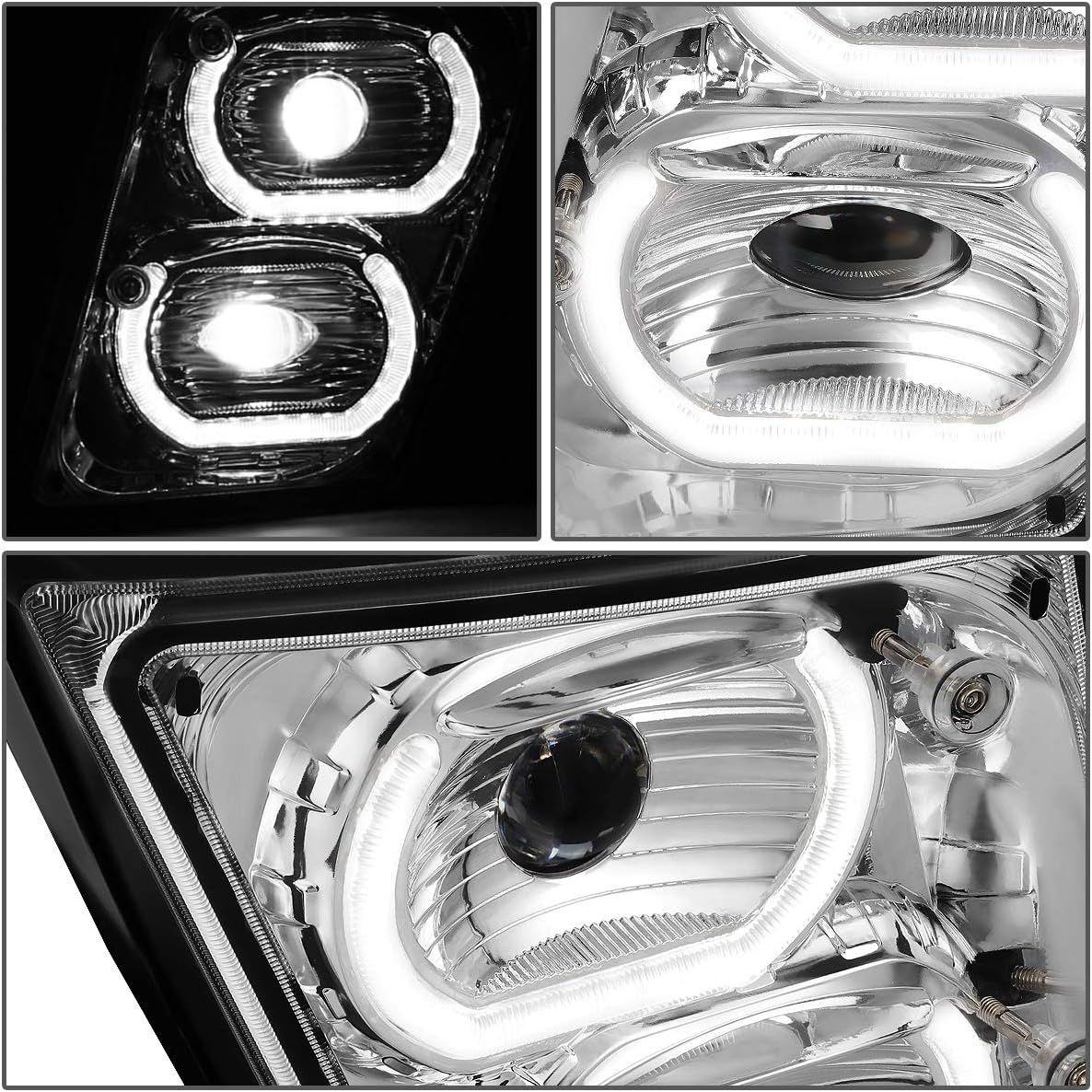 Auto Dynasty Full Dual LED Halo Rings DRL Projector Front Bumper Driving Fog Light Lamps Compatible with 2004-2018 Volvo VN VNL 300 400 430 630 740 760 860, Driver and Passenger Side, Chrome Housing
