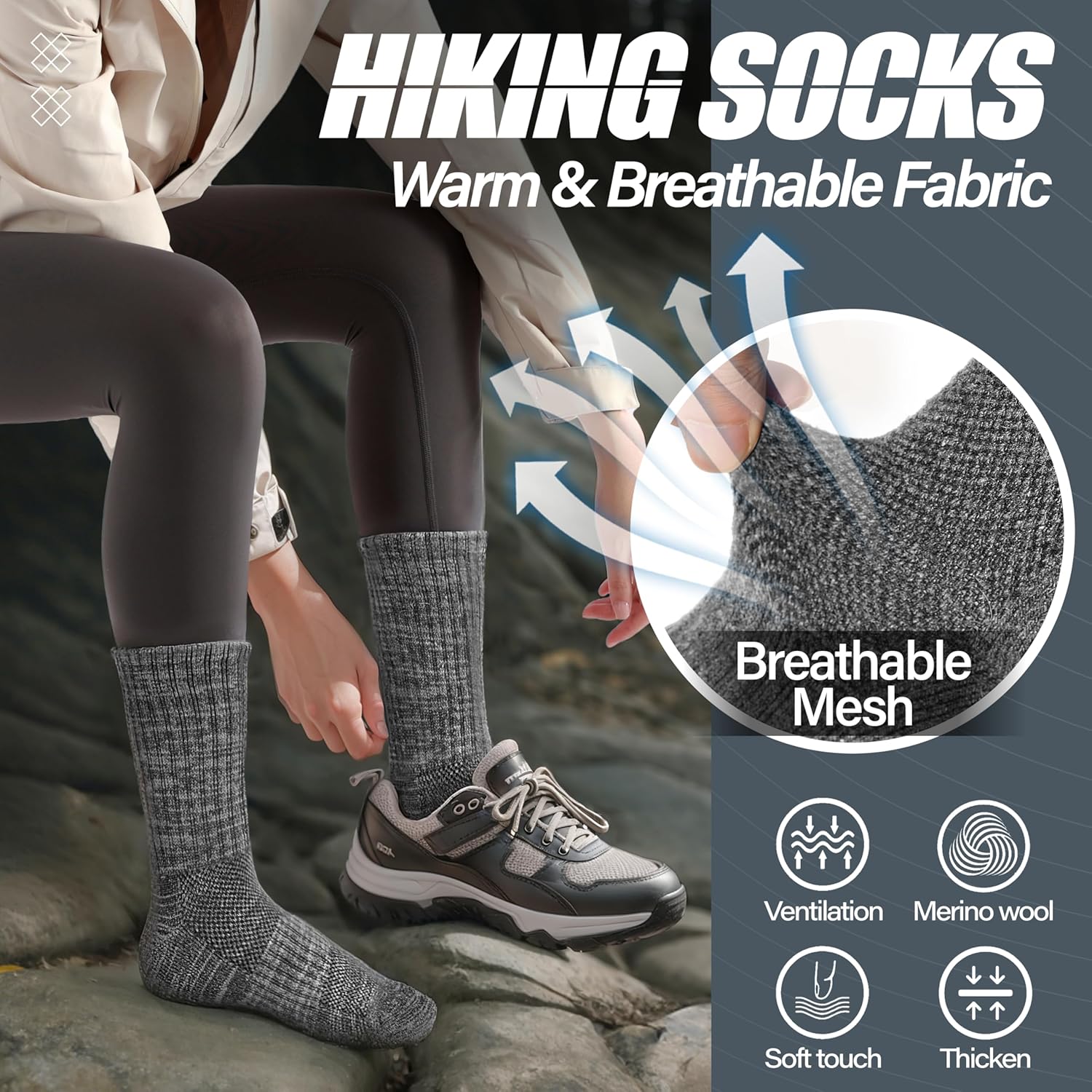 ANTSANG Merino Wool Hiking Socks for Men & Women 5 Pairs Thermal Warm Winter Thick Cushion Moisture Wicking Crew Boot Socks - Image 7