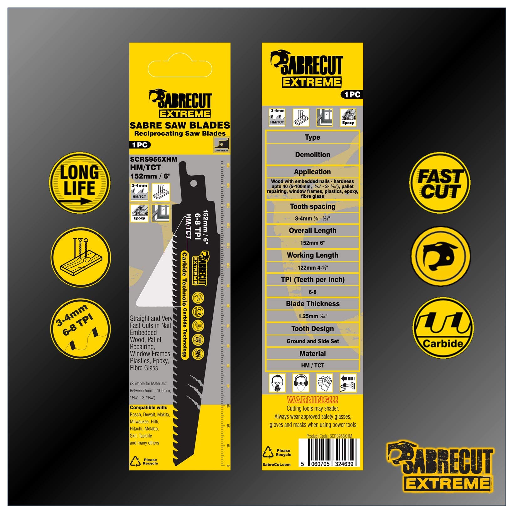 EZARC Carbure Lames Pour Scies Sabre Sawzall, R978HM 225mm 8tpi Fonte Et Metal Epais 1pc 1071706320