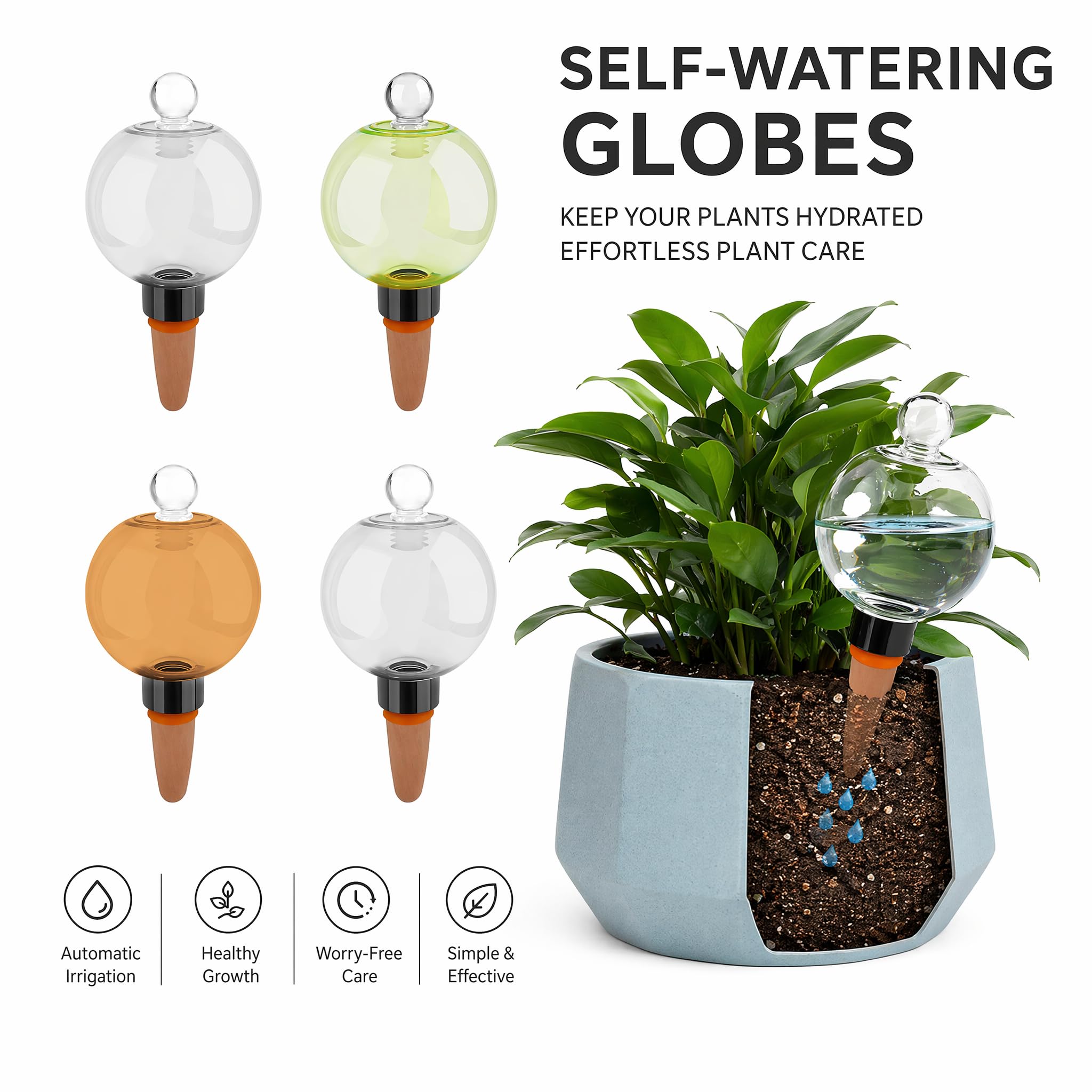 6 Stück Bewässerungskugeln für Pflanzen, 500ml Automatische Pflanzenbewässerung mit Stopfen, Transparente Wasserspender Pflanzen für Zimmerpflanzen, Balkon-, Garten- & Indoor Pflanzen Bewässerung (A)