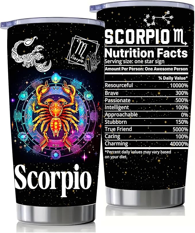Scorpio Constellation Tumblers, Astrology Fans Gifts for Men and Women, 20oz Stainless Steel Insulated Tumblers with Lid, Double Wall Vacuum Water Cups for Hot & Iced Coffee Drinks