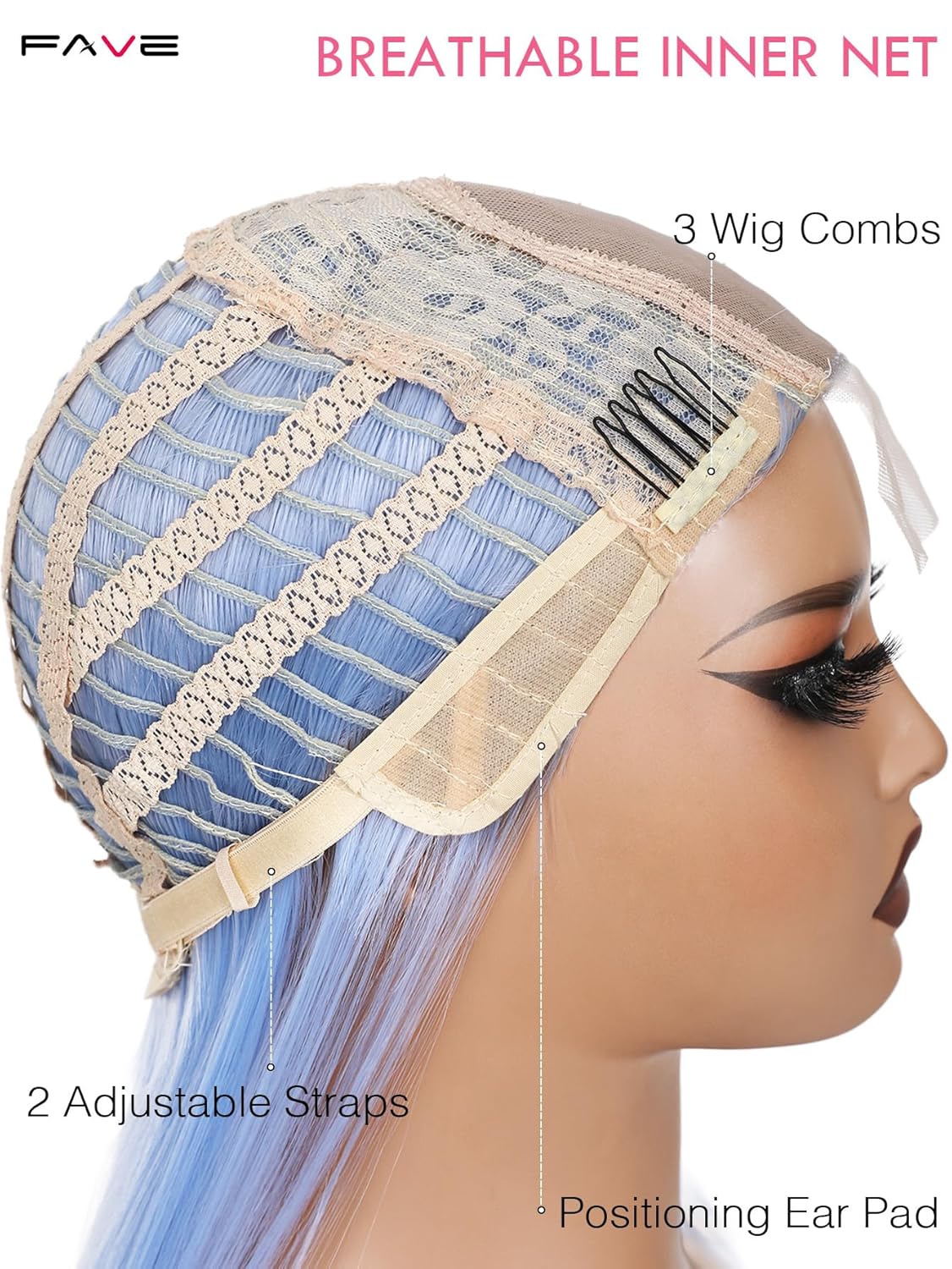 FAVE 26 Inches Light Blue Wig Long Straight Blue Wig for Women Heat-Resistant Synthetic Mermaid Wig Blue wigs for Cosplay&Daily Use