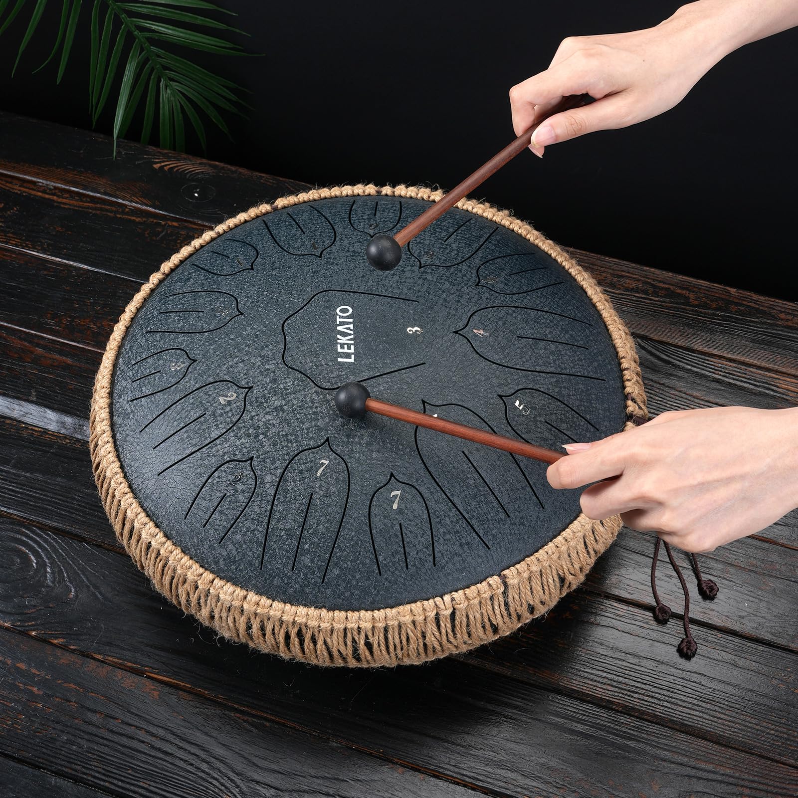 LEKATO Tambor de lengua de acero de 14 pulgadas, 15 notas, tambor de aleación de acero, llave C, para principiantes/profesional, tambor zen de percusión para meditación, yoga, educación musical, el