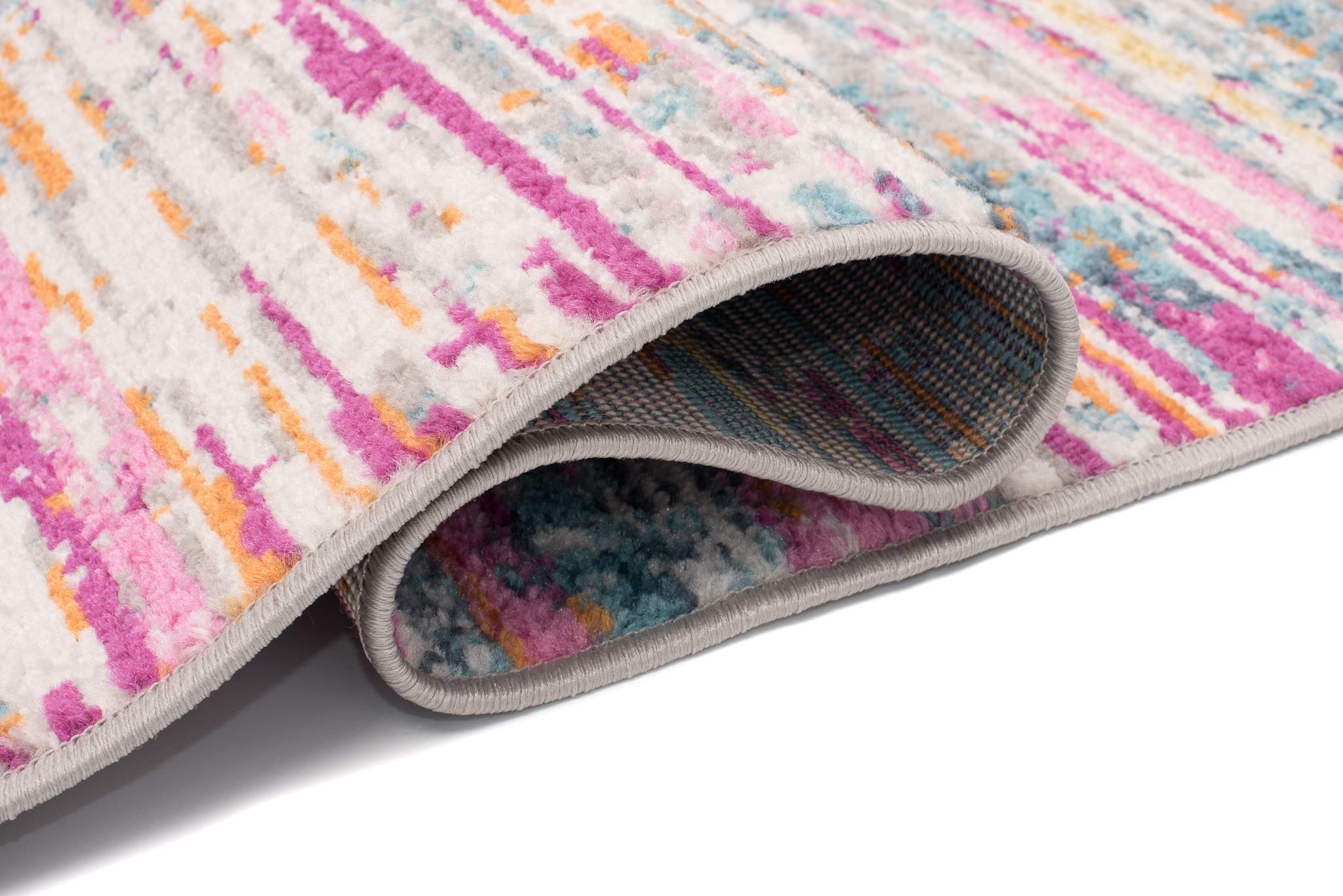 Tapiso Lazur dywan z krótkim włosiem, nowoczesny design, szary, niebieski, kremowy, pomarańczowy, różowy, rozmazywany paski, melanż, do salonu, sypialni, Ökotex 240 x 330 cm
