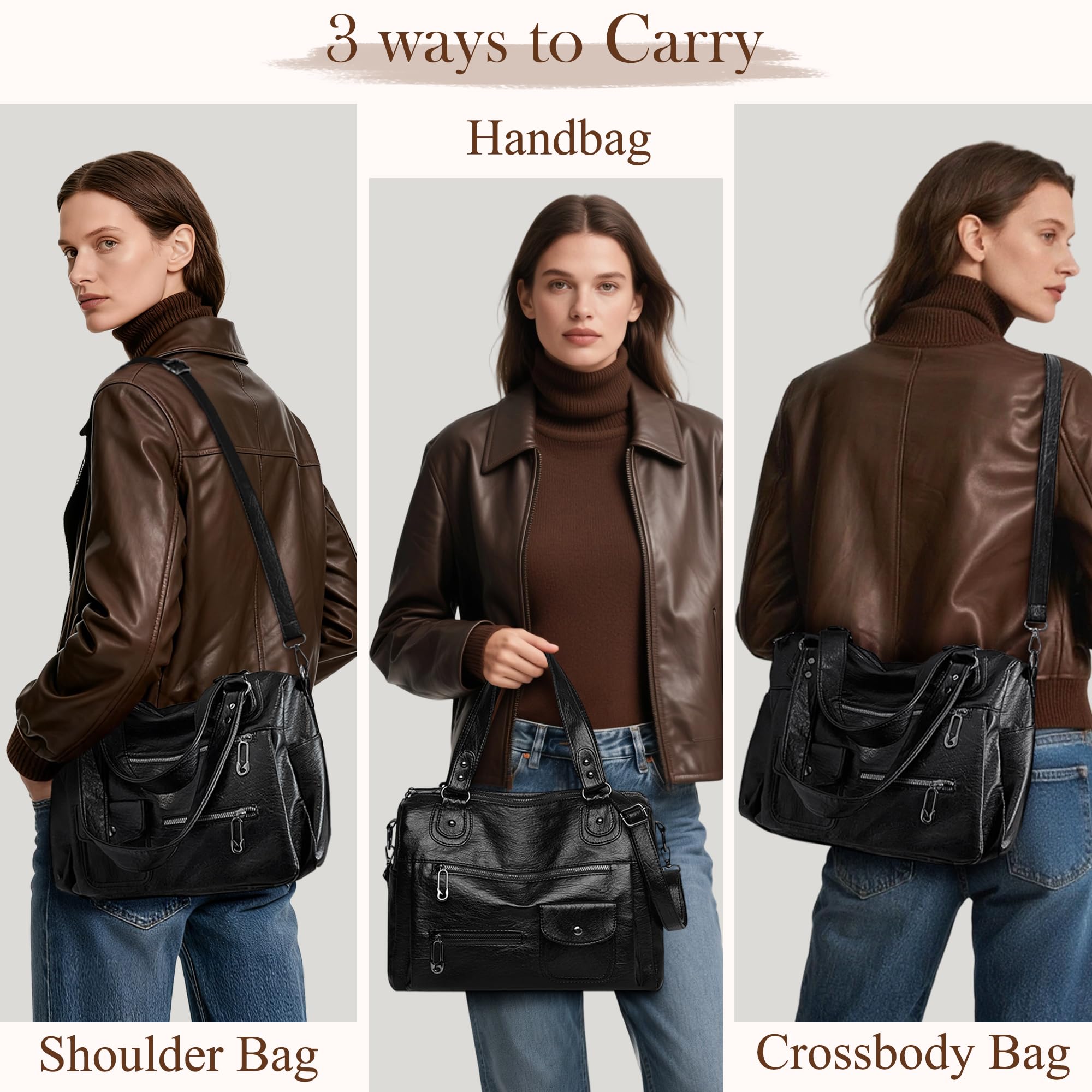 Bolso Mujer PU Fashion Chic, Gran Capacidad Tote Shopper, Bandolera Ajustable y Bolso Hombro Elegante, Ideal Para Oficina, Universidad, Trabajo y Viajes