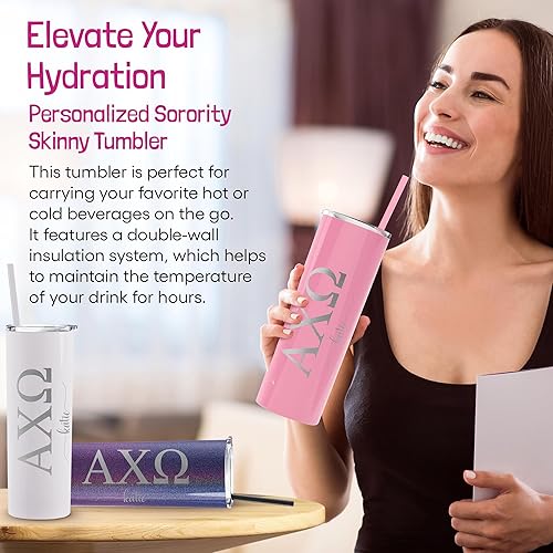 Miniatura 4 de Go Greek Chic - Vaso delgado de la hermandad de mujeres Kappa Alpha Theta - (negro mate), vaso personalizado de la vida griega personalizada, nombre