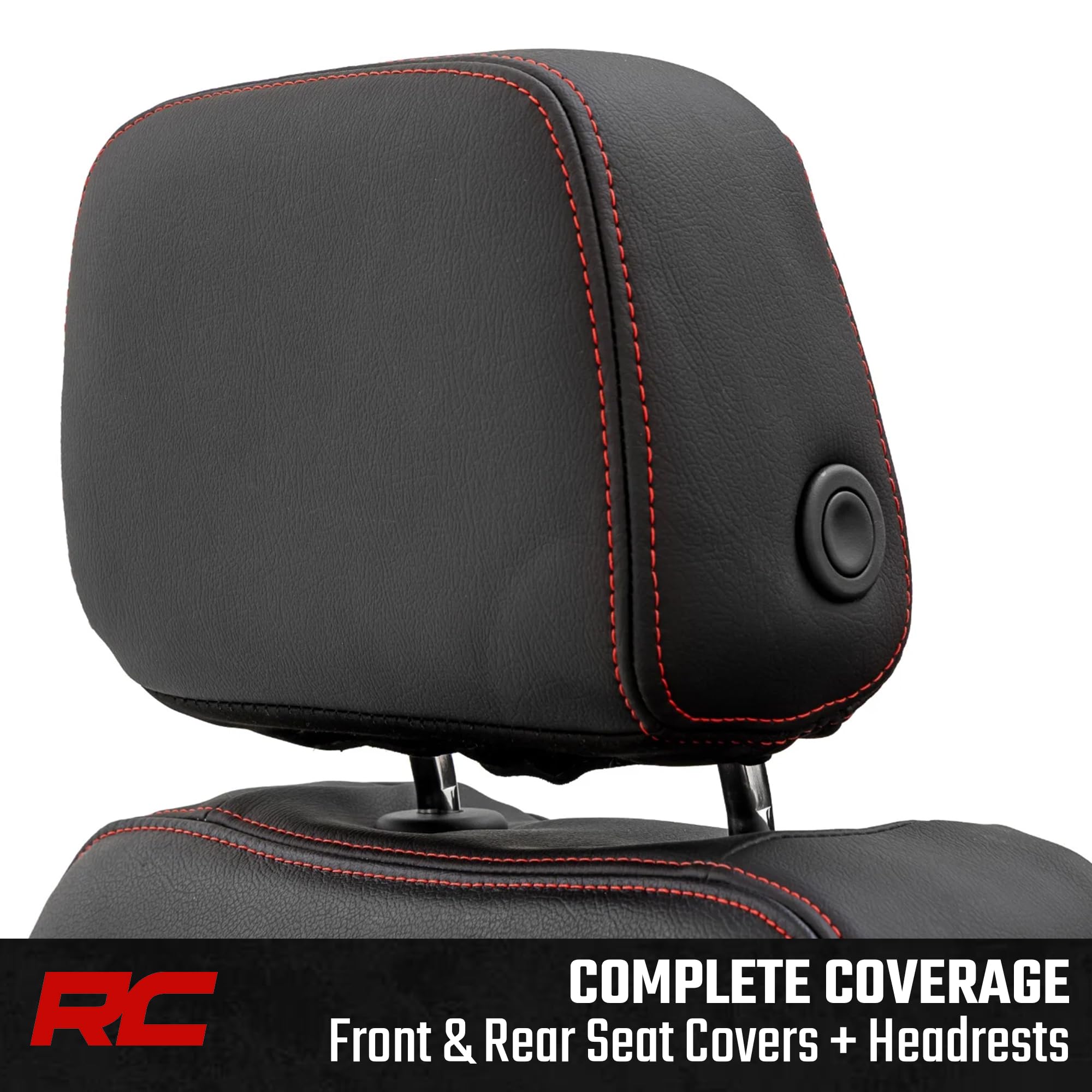 Rough Country Leather Seat Covers for Chevy Silverado 1500 & GMC Sierra 1500 Crew Cab (2019–2026) – Front Buckets & 60/40 Rear