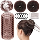 Hair Net and Medium Donut Bun Maker for Kids Women, 10 Pcs 50 cm Invisible Hair Nets, 2 Pcs Hair Bun Maker with U Shaped Bobby Pins 20 Pcs and 5 Elastic Bands, Dark Brown