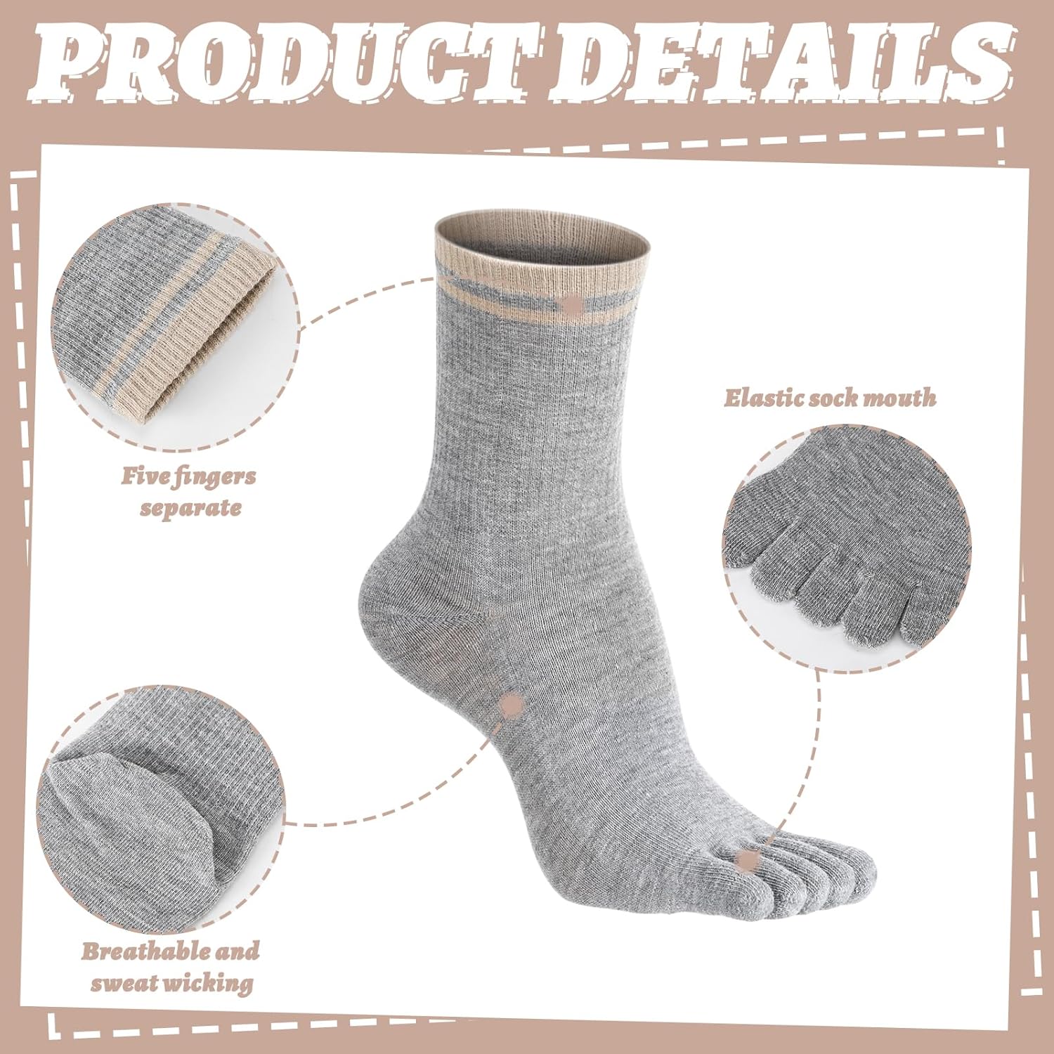 Bencailor 4 Pair Women Five Toe Socks Cotton Toe Socks Athletic Running Long Split Toe Women's Cotton Crew Ankle Socks(Pretty Colors) - Image 5