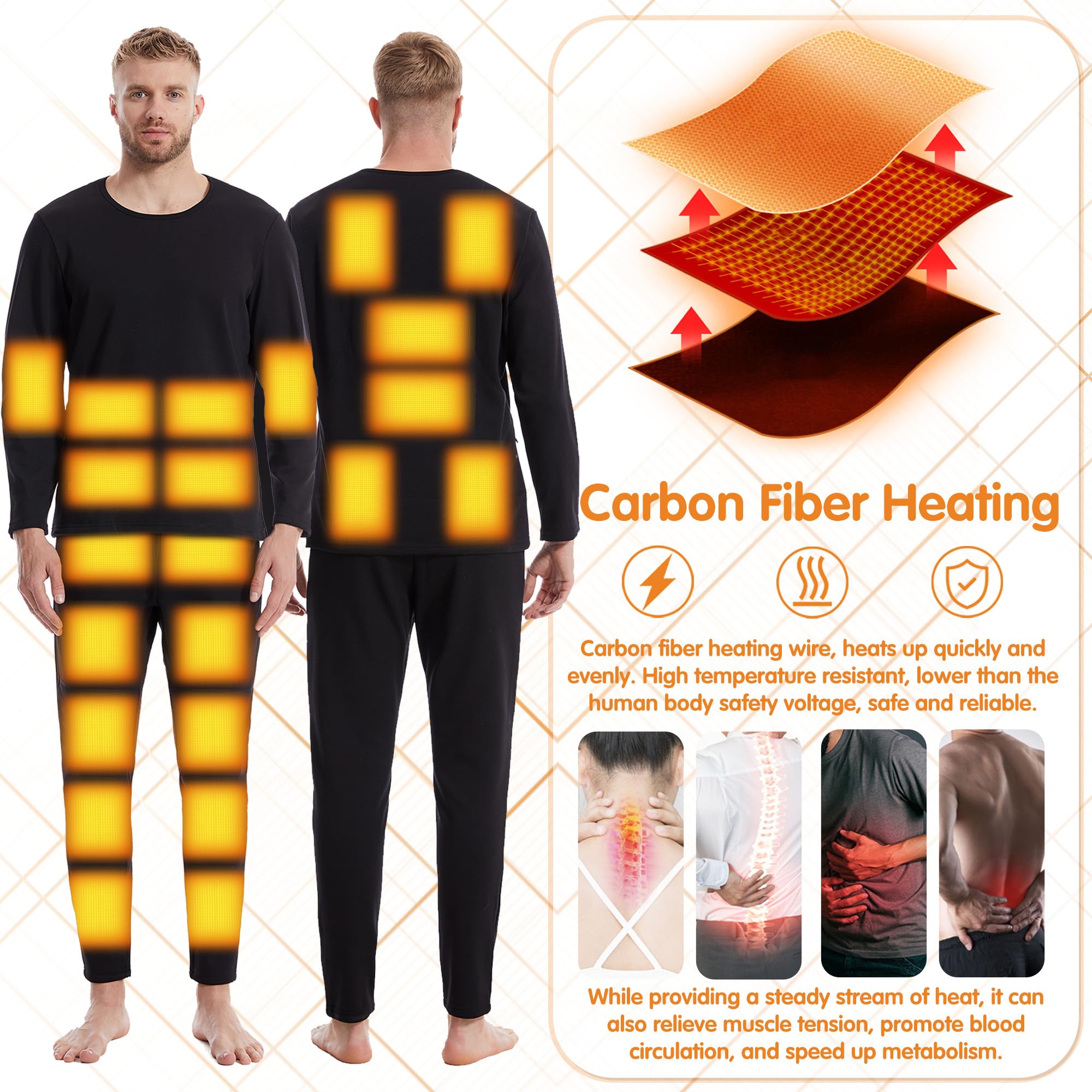 Hombres Calentado Ropa Interior Térmica Caza Caliente Larga Johns Conjunto con 22 Zonas De Calefacción Eléctrica Camisa Y Pantalones