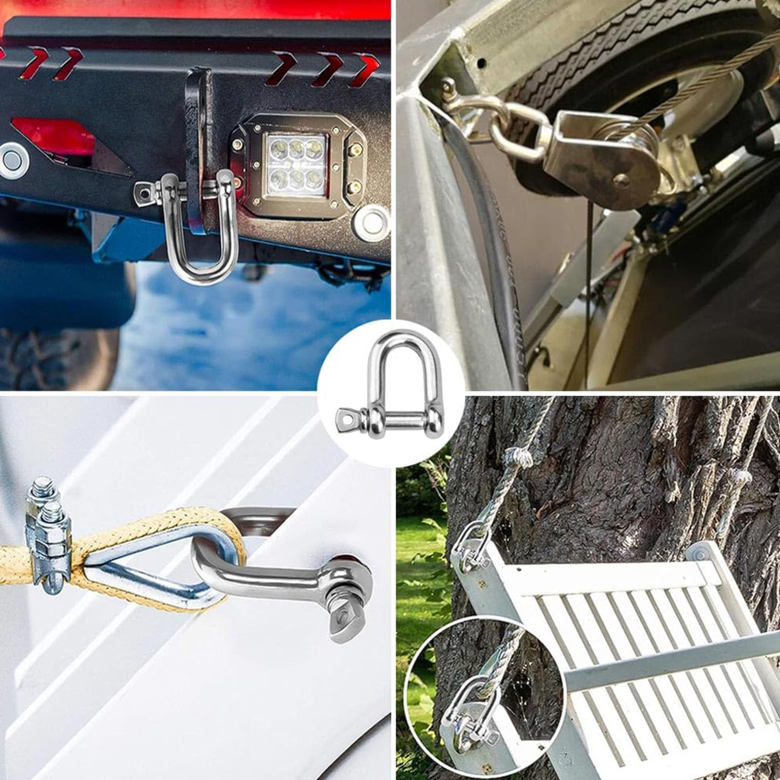 OUDQFCJ 10 Pièces Manilles Inox M5 - Mousquetons Avec Boulons à Œil 160kg - Idéal Alpinisme Randonnée Voile