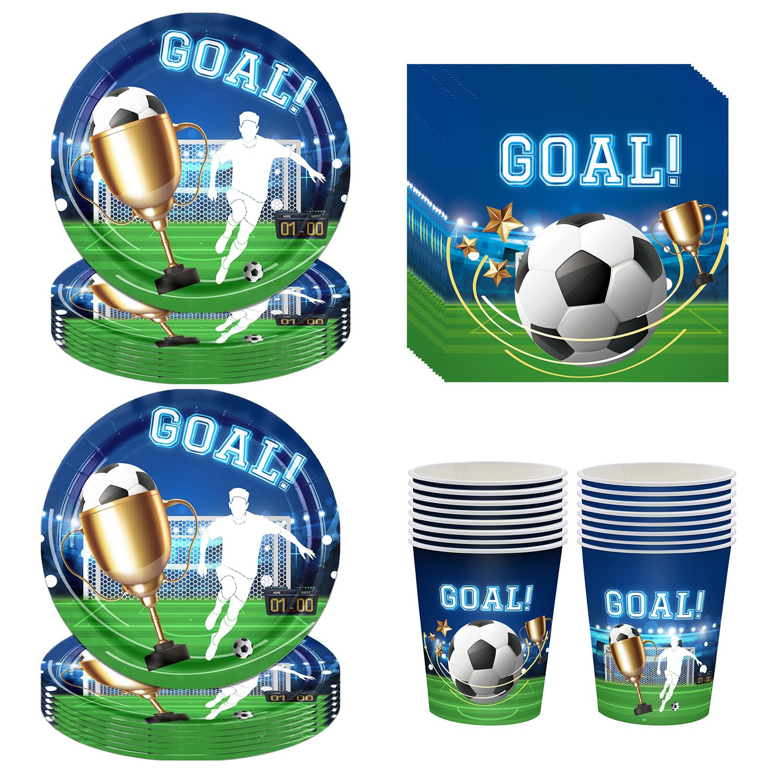 52Pcs Football Party Tableware Set for Kids Adult,Green Football Theme Paper Plates Paper Cups and Napkins,Sports Party Paper Dinnerware Set for Birthday,World Cup 2026 Soccer Partys Tableware Decor — image 1