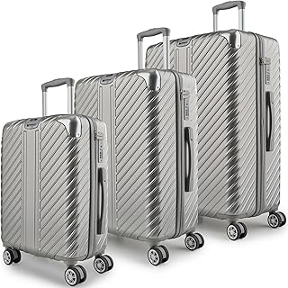 3-Set Gesamtvolumen 240L, Reisekoffer mit Rollen - Extrem Stabiler Trolley Koffer mit Laptoptaschen-Befestigung und Eckschutz (Silber, 3-Set=20 Zoll Handgepäckkoffer,24 Zoll,28 Zoll)