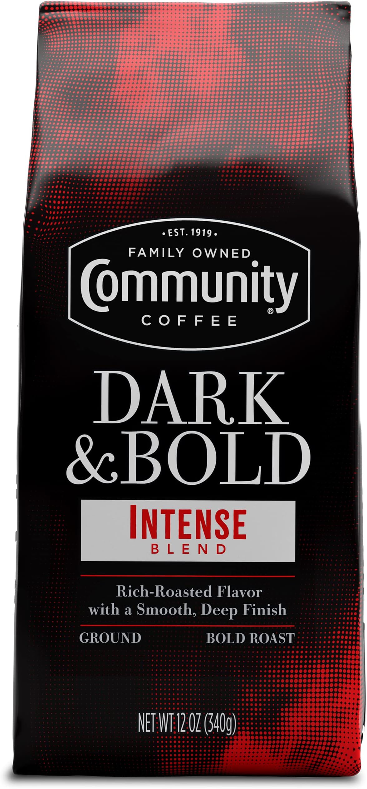 Community Coffee Dark & Bold Intense Blend, Dark Roast Ground Coffee, 12 Ounce Bag (Pack of 1)