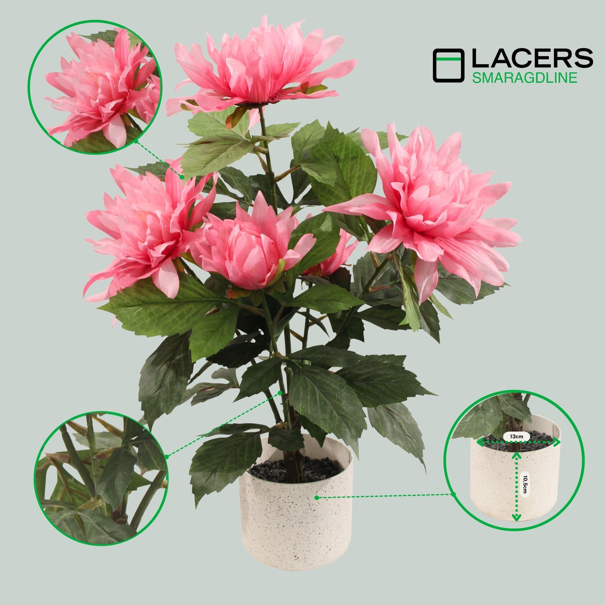 Lacers SMARAGDLINE künstlichen Dahlien 2er Set pink - 55cm künstliche Pflanzen dekorative kunstpflanze im Topf lebendige Farben wie echt wirkende Blätter & Blüten zuhause & Büro Frühlingsdeko