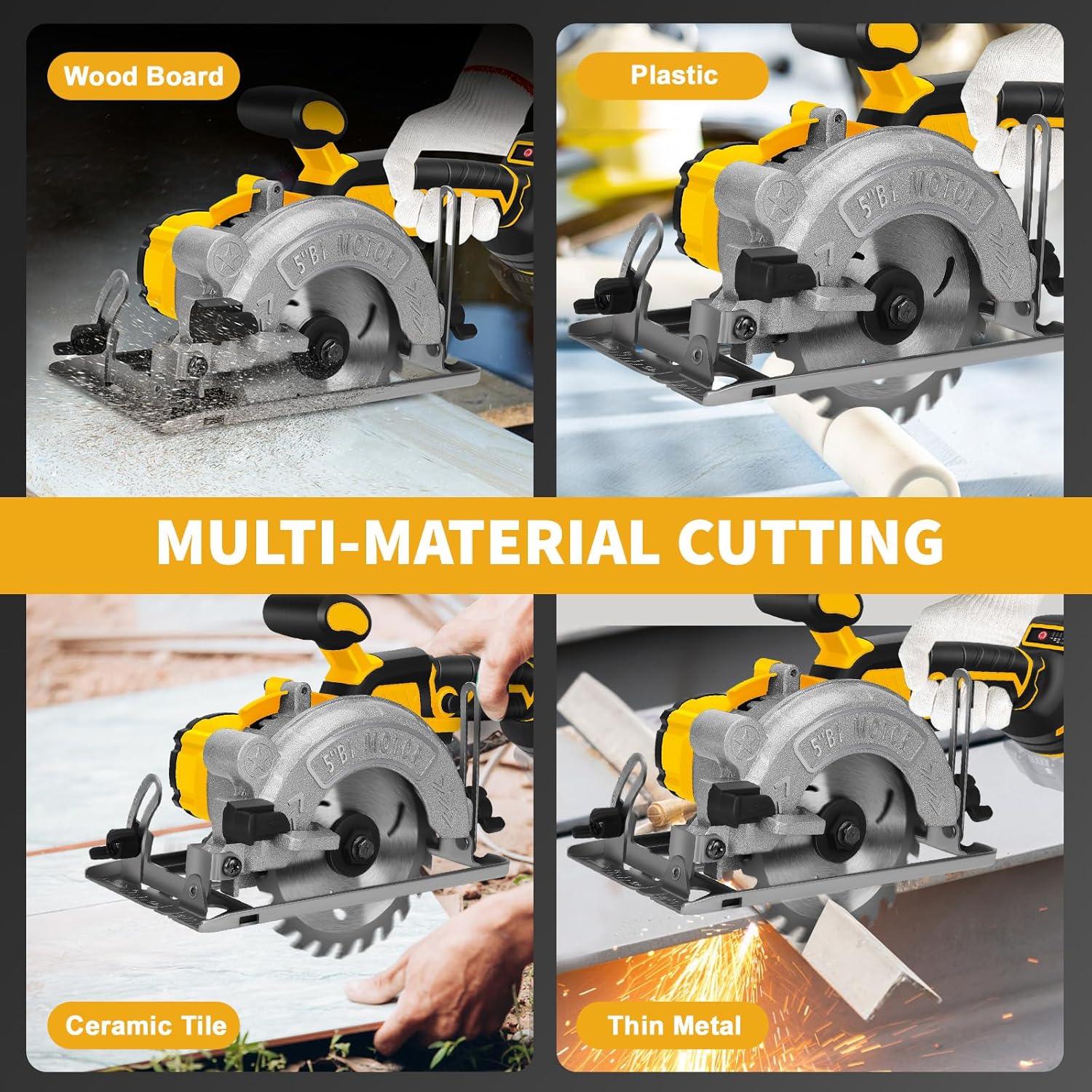 5 Inch Cordless Circular Saw for Dewalt 20V Battery (No Battery), Power Wood Saw with Brushless Motor, 0-45° Cutting Bevel, Max Cutting Depth 1.6"(90°), 1.28"(45°), Idea for Wood, Plastic, Soft Metal
