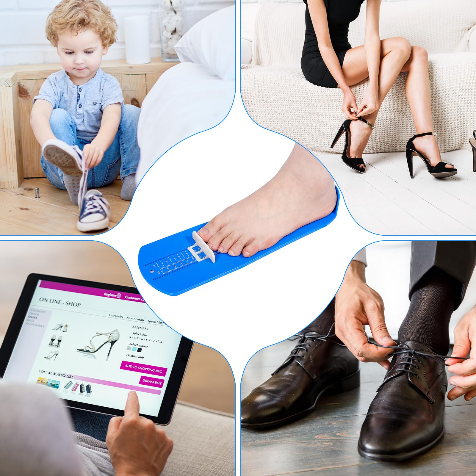 Zorplex Pédimètre Enfants et Adultes, Jauge de Pied pour Mesurer la Pointure Chaussure de 15 à 48, Règle de Mesure Précise pour Déterminer la Taille (Bleu)