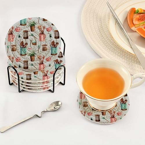 Miniatura 5 de Absorbant Coasters Set with Holder 6 Pack Coasters for Drinks Aesthetic Coasters Porta Vasos para Mesas Wine Bottle Branches