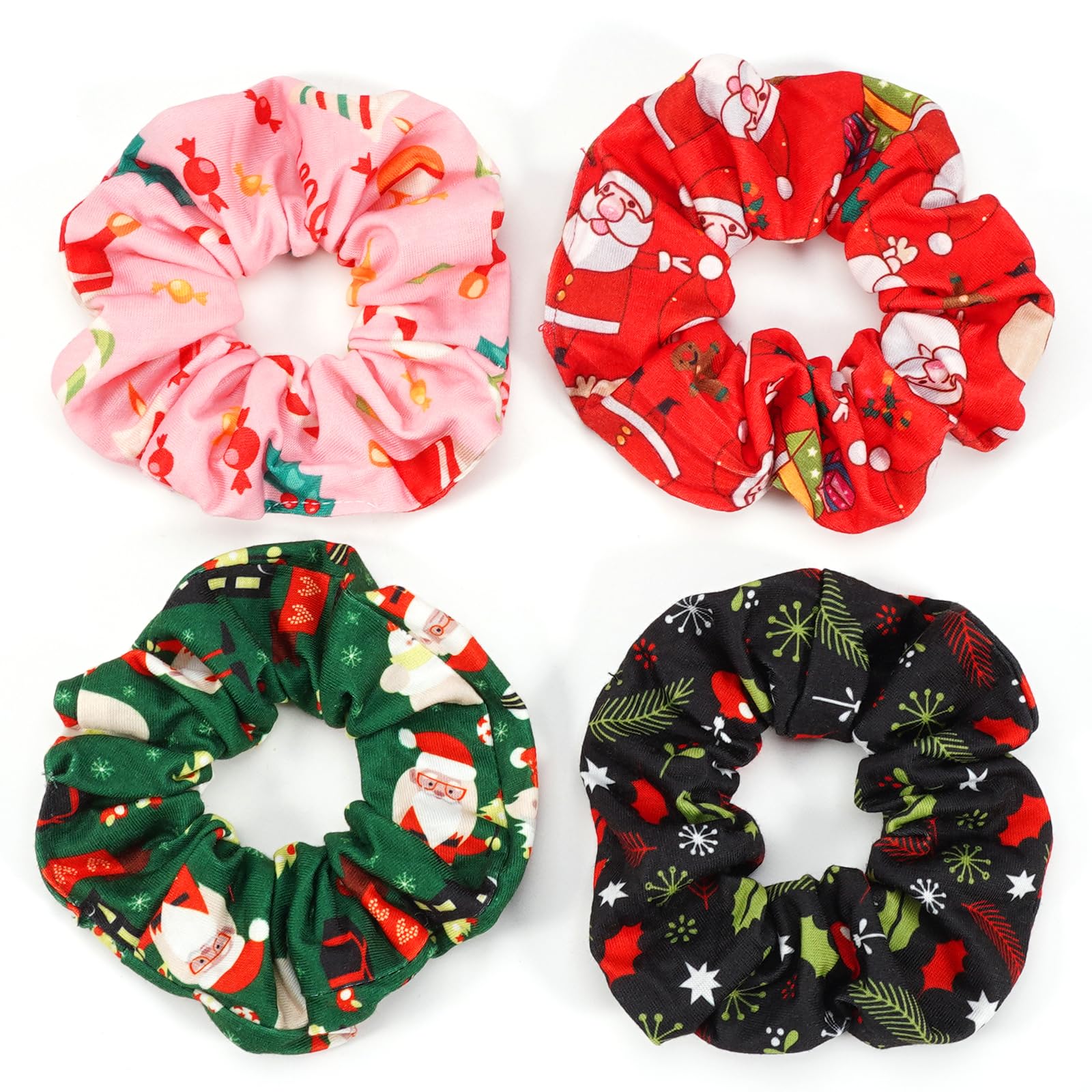Coleteros para el pelo de Navidad para mujeres y niñas, color verde y rosa, Papá Noel, muñeco de nieve, campana, copo de nieve, lazos para el pelo, bonitos coleteros elásticos, accesorios para el