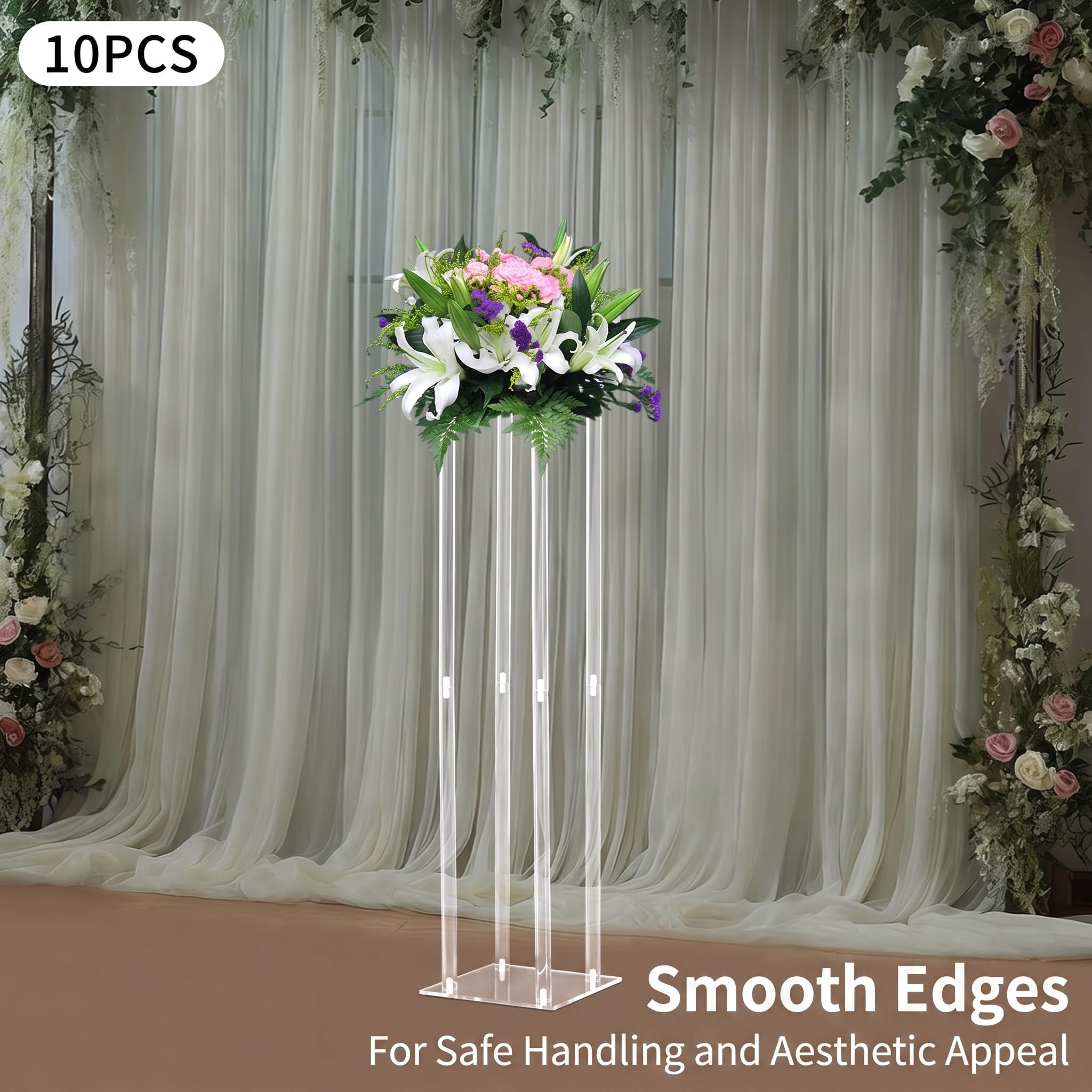 Acryl Blumenständer Set 10 Stück 80cm Transparent Modern | Blumenständer Hochzeit Deko mit stabilem Design 5kg Tragkraft Tischdeko Event Dekoration für Blumenarrangements