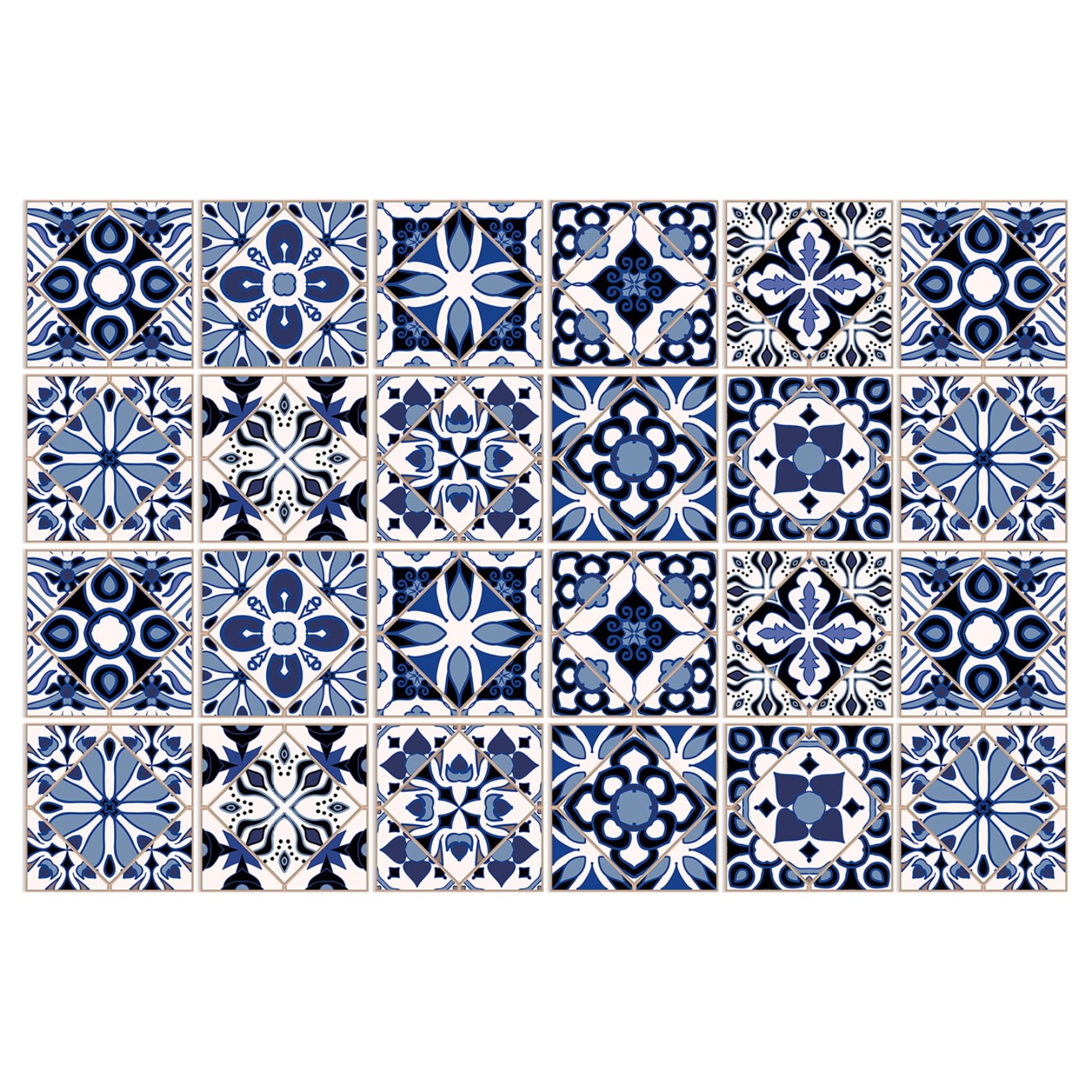 Peel and Stick Tile 24Pcs Blue Moroccan Style Self Adhesive Tile Sticker Waterproof PVC Reusable Backsplash for Kitchen Bathroom Home 4x4 inch - Stickers Peel and Stick