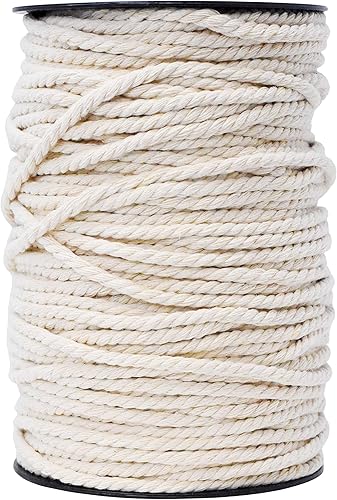 Mandala Crafts Cuerda de macramé natural de 0.157 in, 3 hebras, cuerda de algodón torcido, suministros de macramé - Cuerda de macramé de algodón de