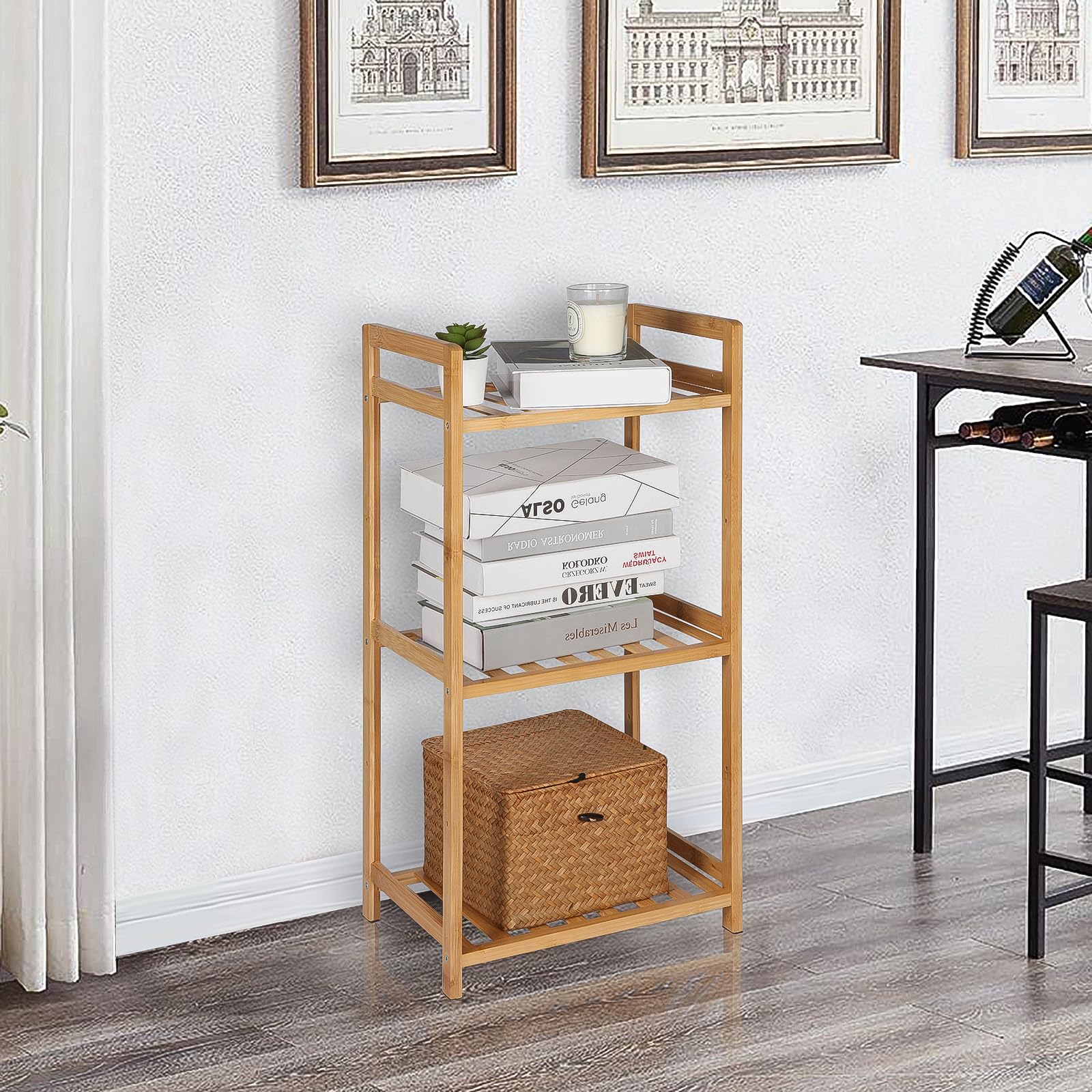 PACHIRA Standregal mit 3 Ablagen, 35 x 25 x 71 cm Bambusregal, Stehendes Lagerregal Aus Bambus, Als Küchenregal, Badregal, Bücherregal, Schuhregal, Holzregal Für Badezimmer, Küche, Wohnzimmer, Balkon