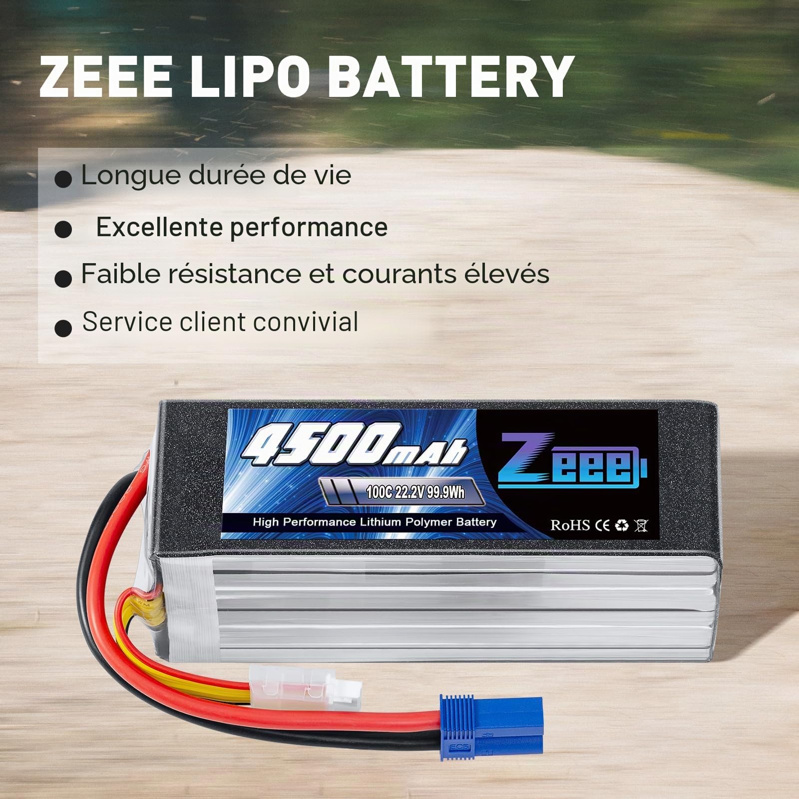 Zeee 6S Lipo Batterie 22,2V 100C 4500mAh RC Batterie avec Prise EC5 pour Avion RC hélicoptère RC Voiture Drohne Racing Hobby