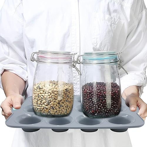 Miniatura 8 de To encounter Paquete de 2 moldes de silicona para magdalenas con marco de metal, 12 tazas de tamaño regular, bandeja antiadherente para hornear,