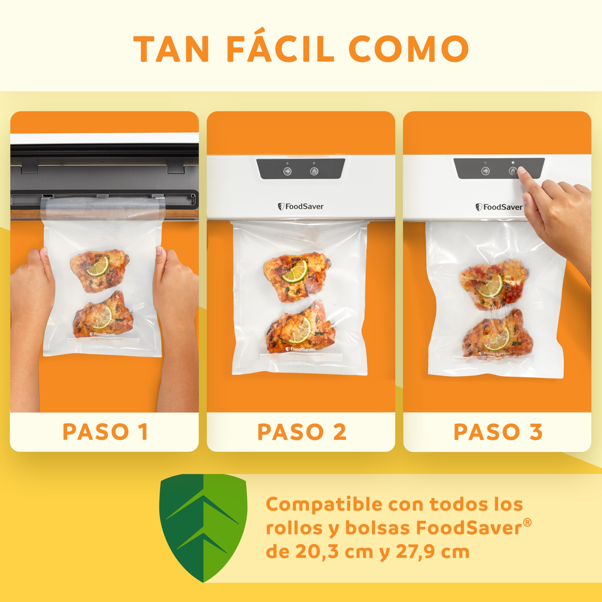 FoodSaver Everyday envasadora al vacío | Mantiene los alimentos frescos hasta 5X más tiempo | Maquina de envasar al vacio con diseño compacto | Con 5 bolsas para envasar al vacío (0,94 l y 3,78 l)