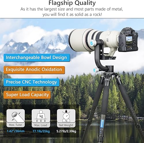 Miniatura 2 de ARTCISE Trípode de fibra de carbono AS88C con cuenco de 2.953 in y adaptador, trípode para cámara resistente, 10 capas, tubo de pierna de 1.417 in,